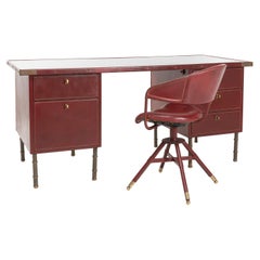 Vintage Coffered Desk with Its Matching Chair in the Shape of a Horse Saddle