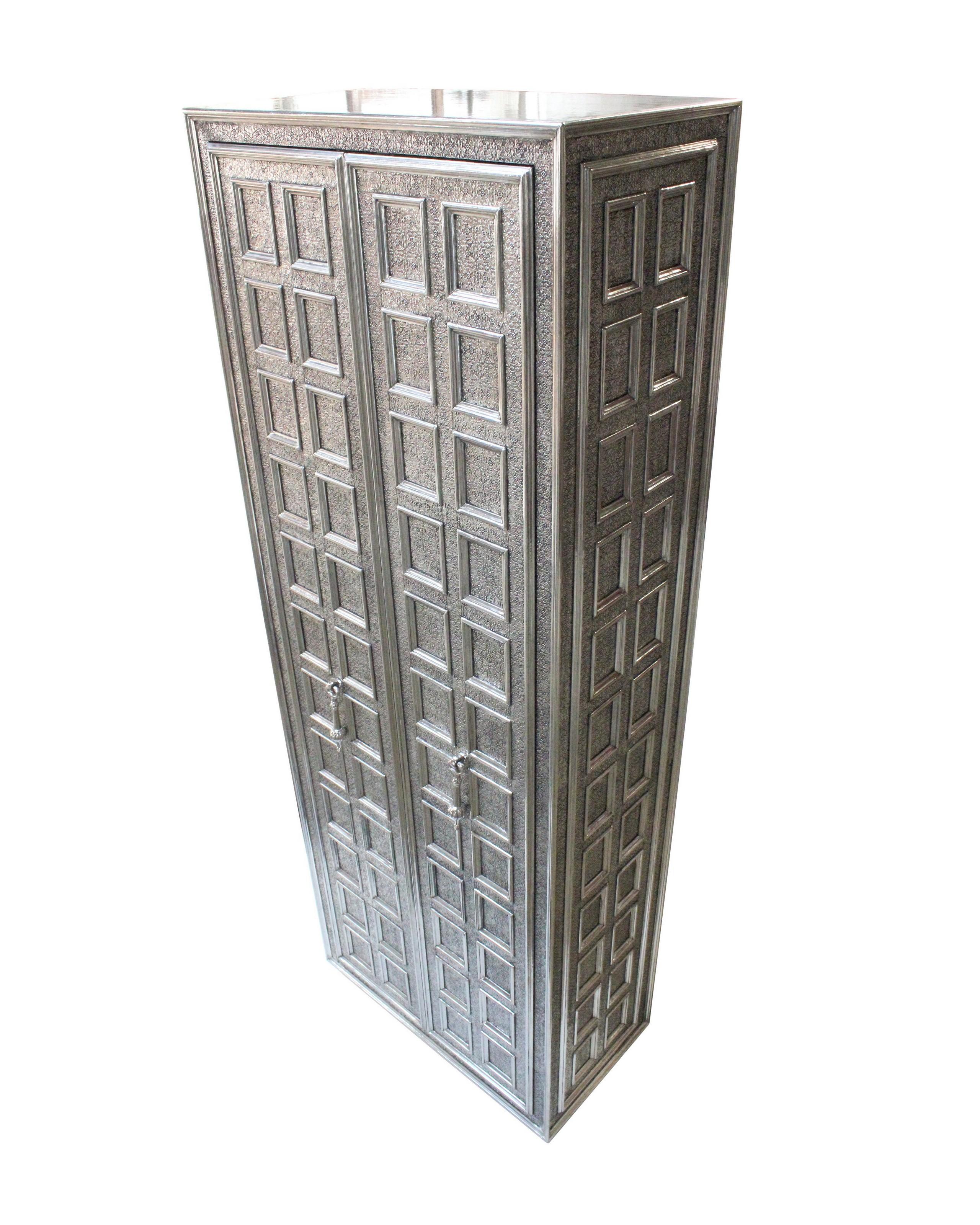 Contemporary Coffre Armoire in White Bronze Handcrafted in India By Paul Mathieu For Sale