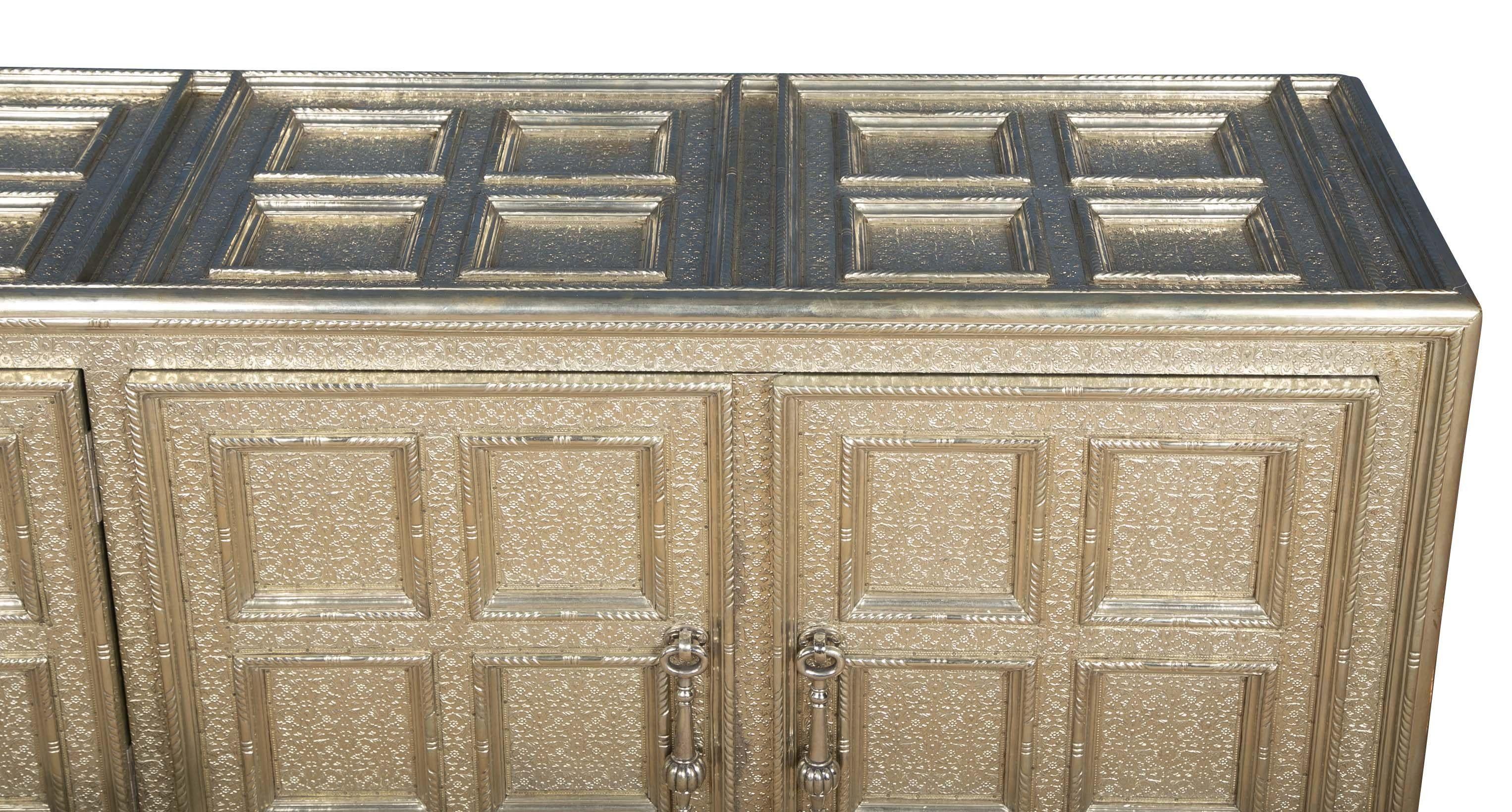 Asian Coffre Credenza in White Bronze Over Wood Handcrafted in India By Paul Mathieu For Sale