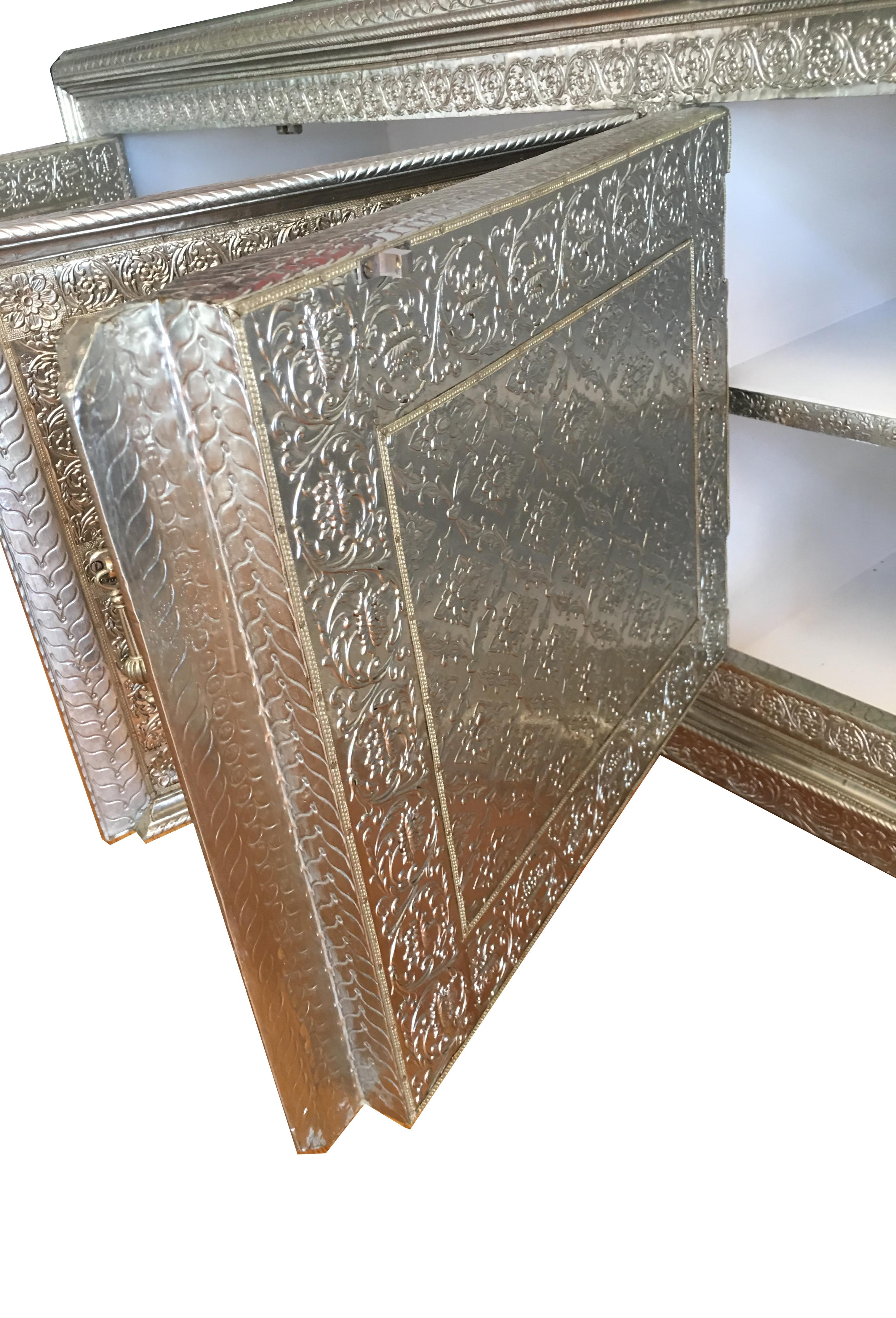 Metal Coffre Credenza in White Bronze Over Wood Handcrafted in India By Paul Mathieu For Sale