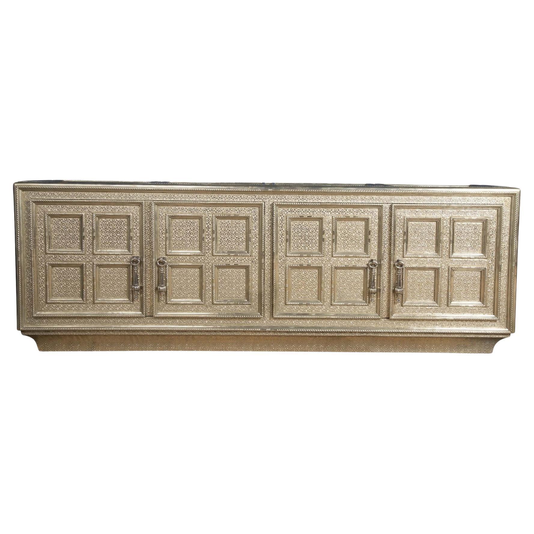 Coffre Credenza in White Bronze Over Wood Handcrafted in India By Paul Mathieu
