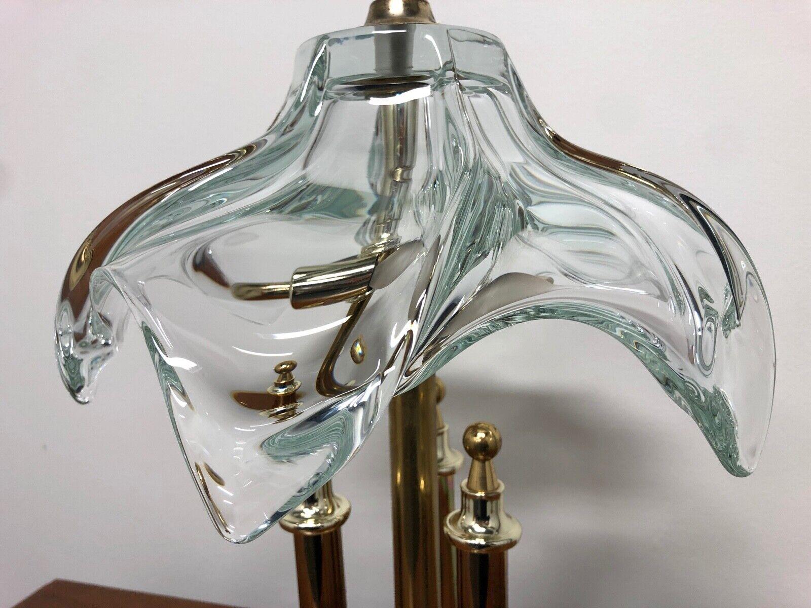 French COFRAC Art Verrier France Crystal & Brass Table / Desk Lamp For Sale