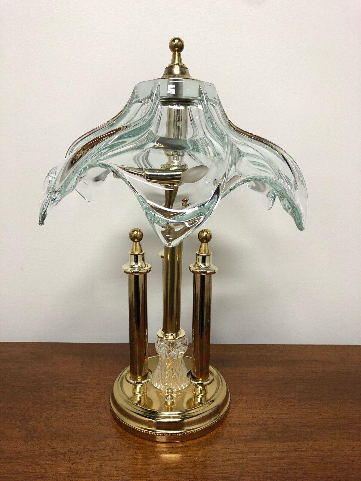 COFRAC Art Verrier France Crystal & Brass Table / Desk Lamp For Sale 1