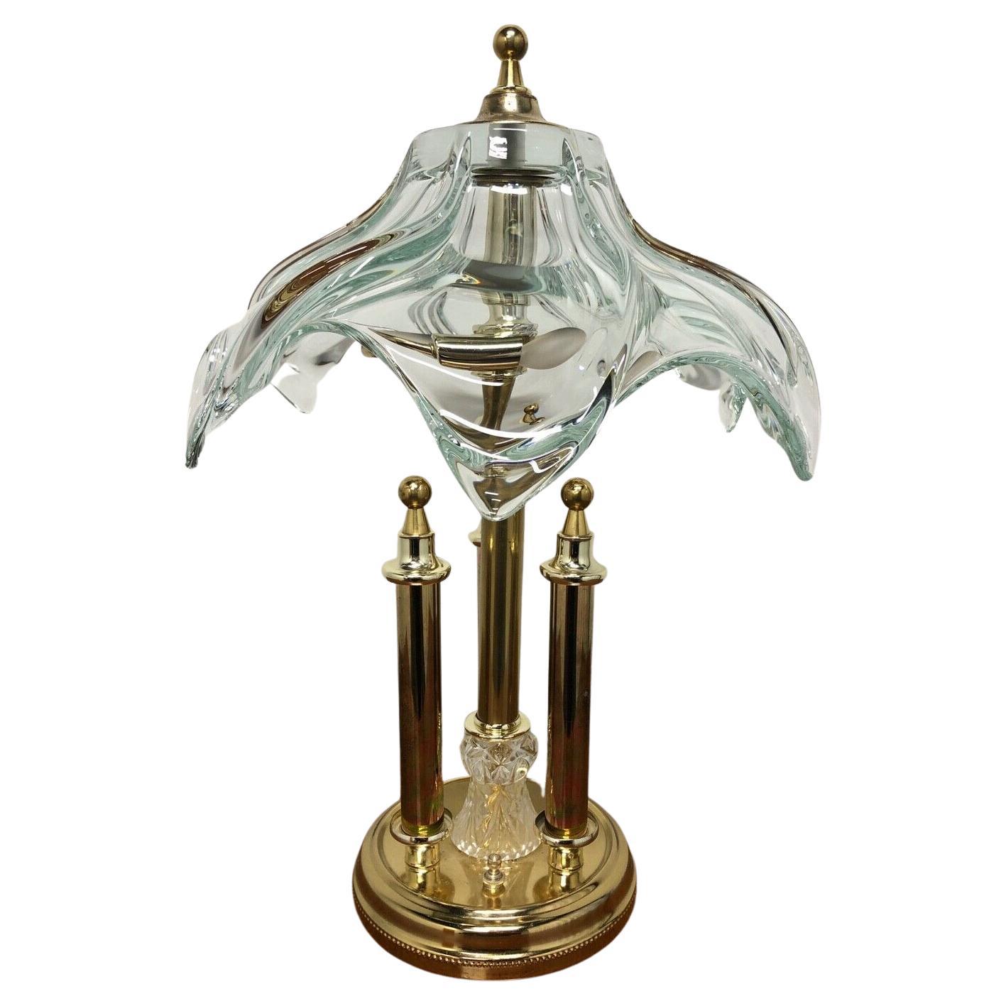 COFRAC Art Verrier France Crystal & Brass Table / Desk Lamp For Sale