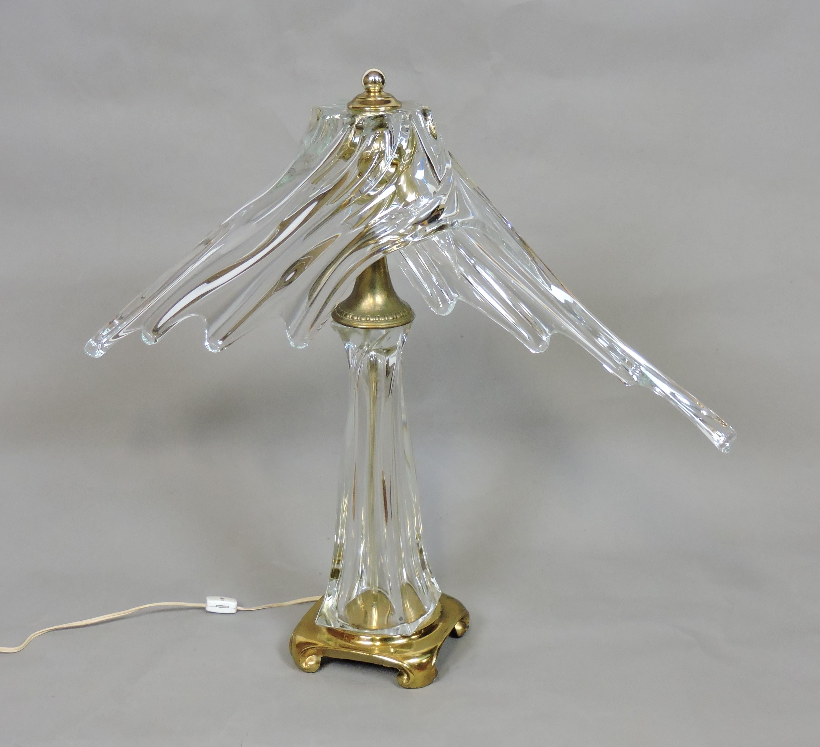 Late 20th Century Cofrac Art Verrier France Freeform Crystal Table Lamp For Sale