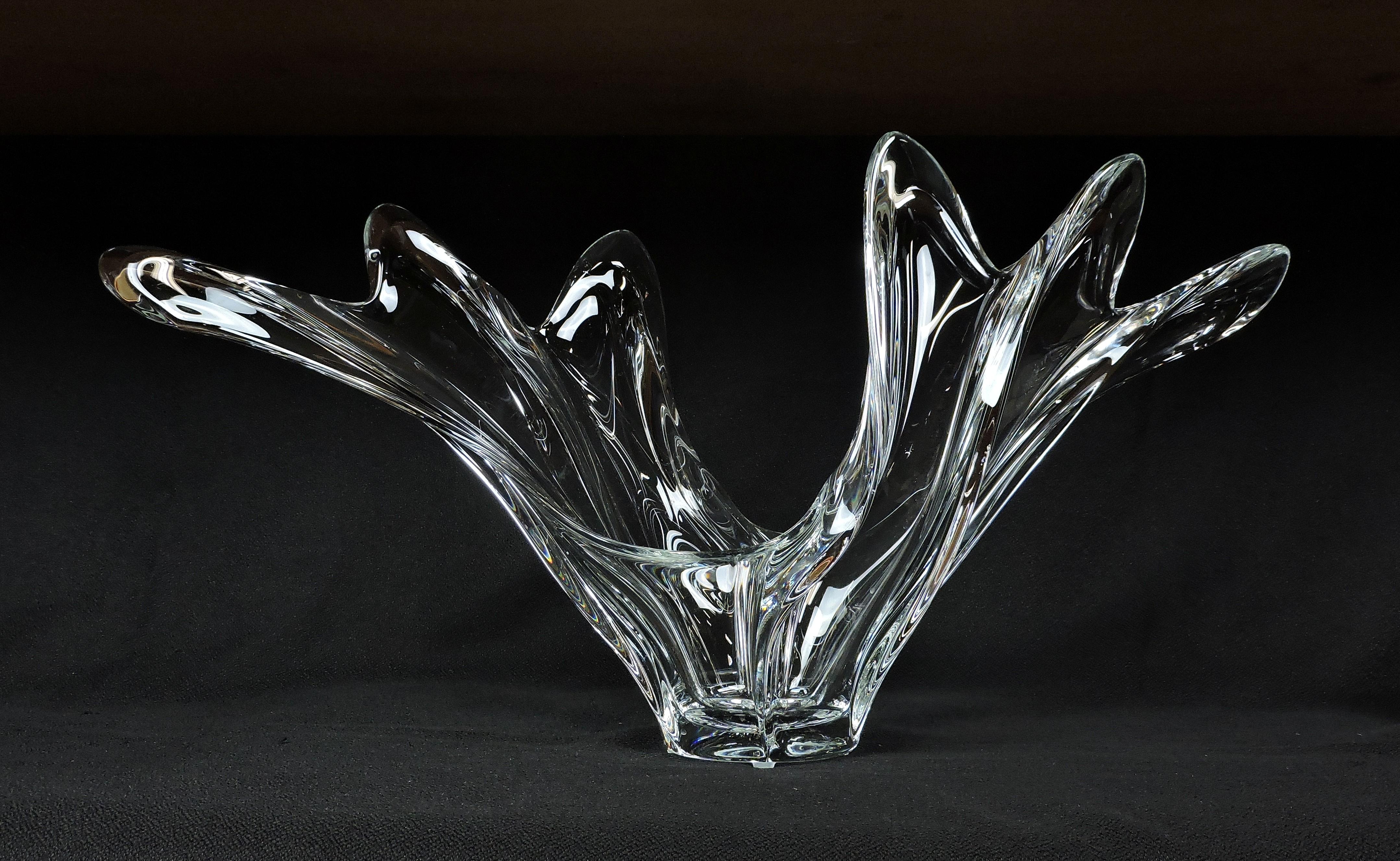 Modern Cofrac France Midcentury Monumental Freeform Art Glass Crystal Bowl