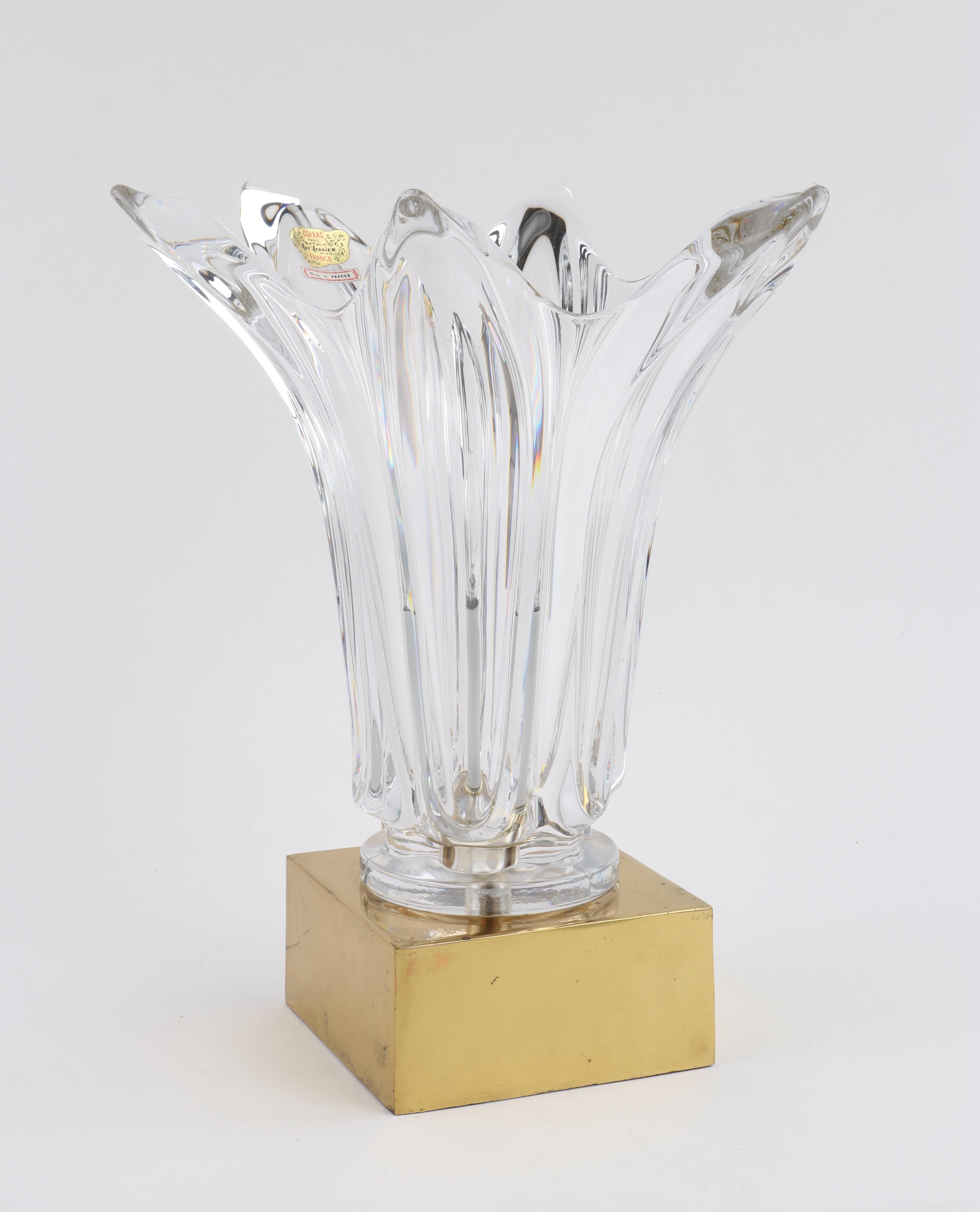Cofrac Paris Art Verrier France Sculptural Glass Flower Pedestal Lamp Light For Sale 1