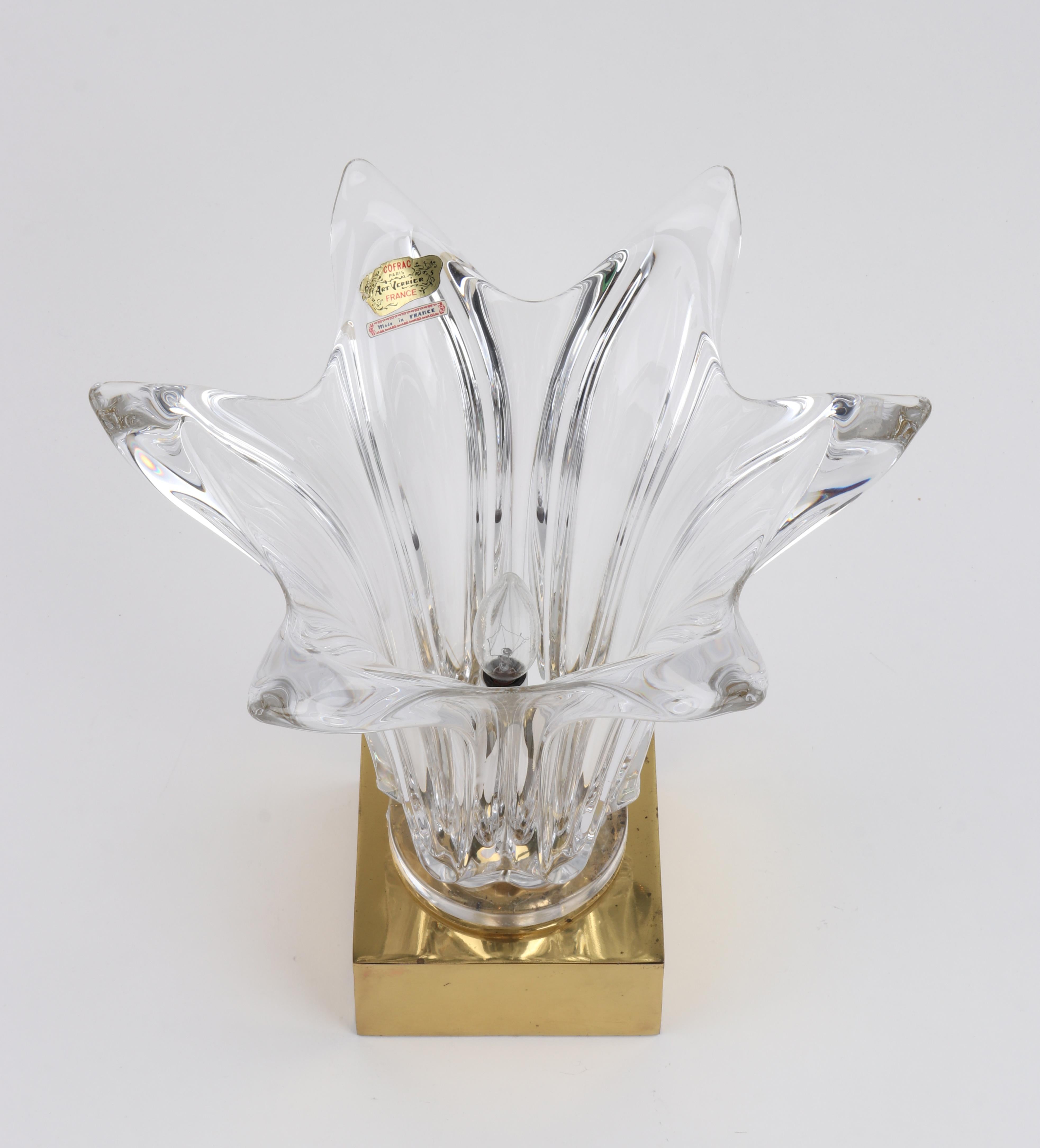 Cofrac Paris Art Verrier France Sculptural Glass Flower Pedestal Lamp Light For Sale 2