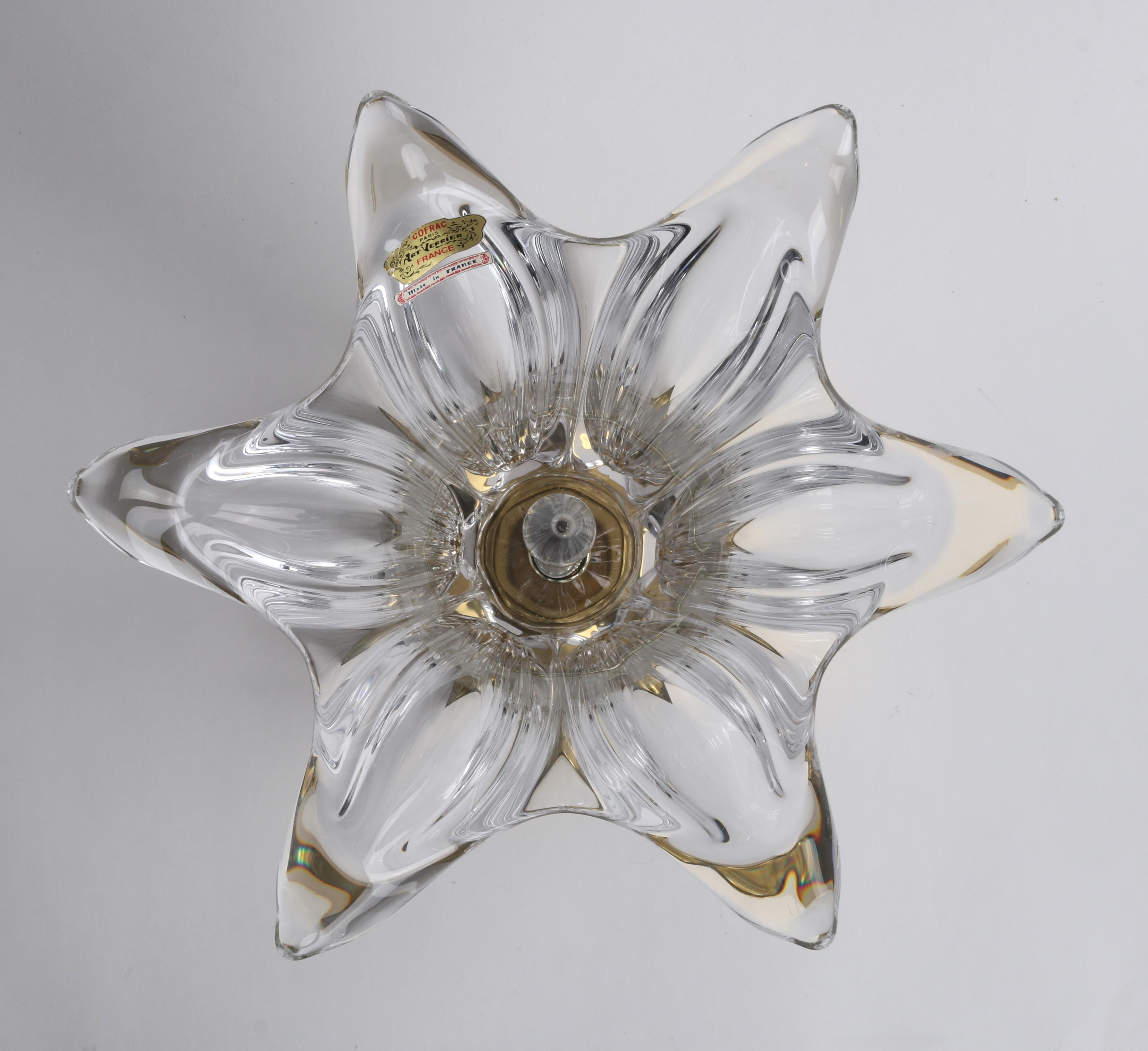 Cofrac Paris Art Verrier France Sculptural Glass Flower Pedestal Lamp Light For Sale 3