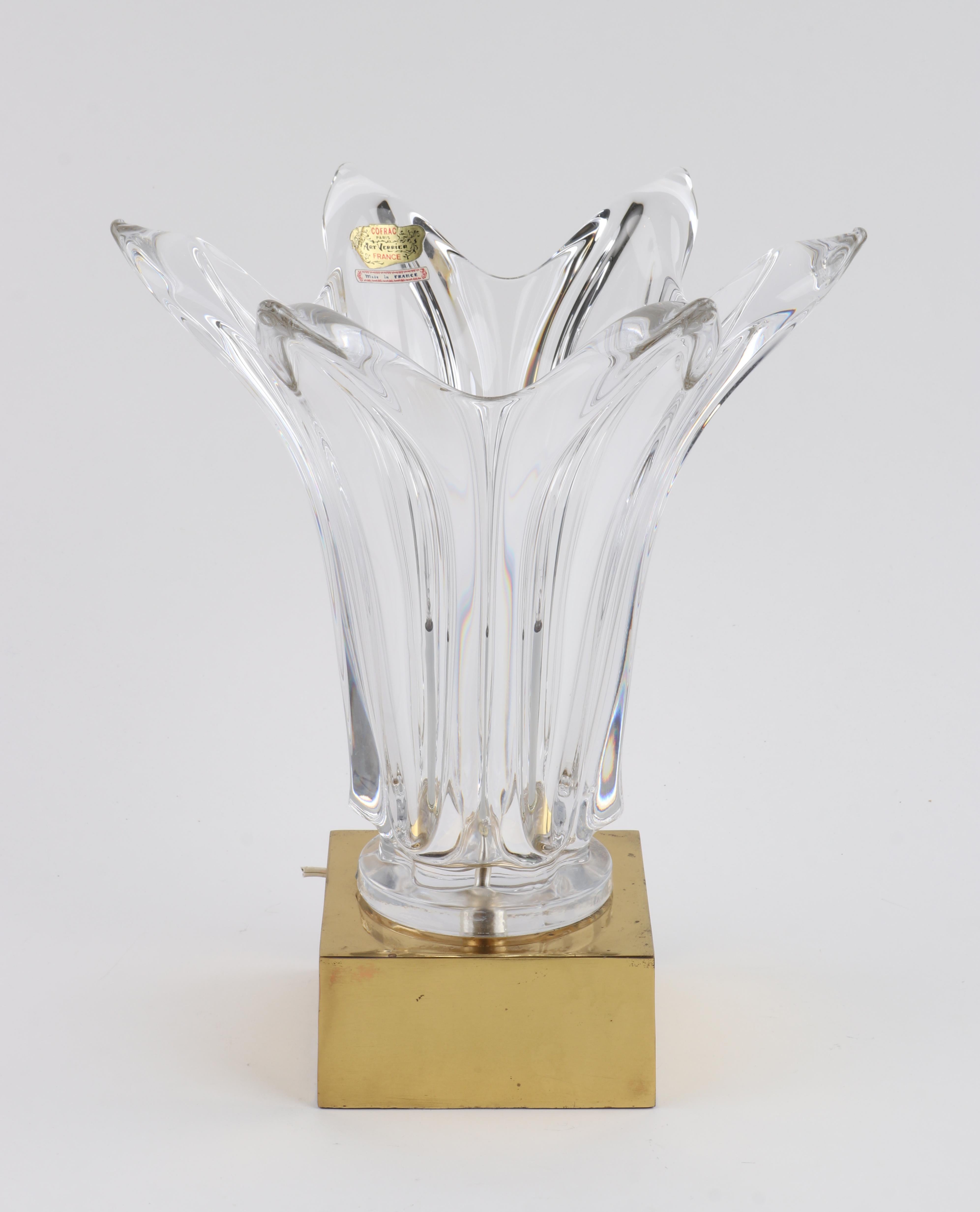 French Cofrac Paris Art Verrier France Sculptural Glass Flower Pedestal Lamp Light For Sale