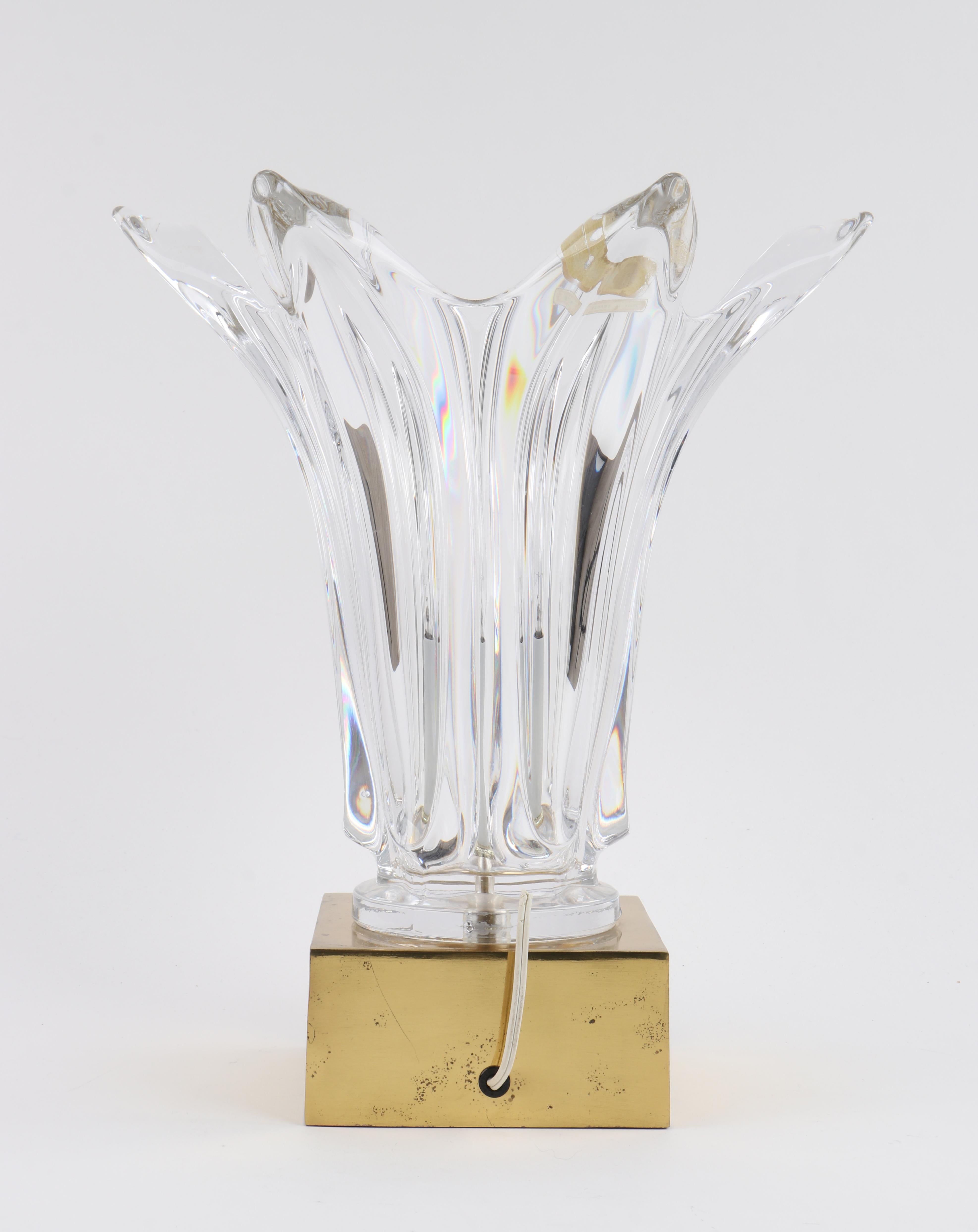 Late 20th Century Cofrac Paris Art Verrier France Sculptural Glass Flower Pedestal Lamp Light For Sale