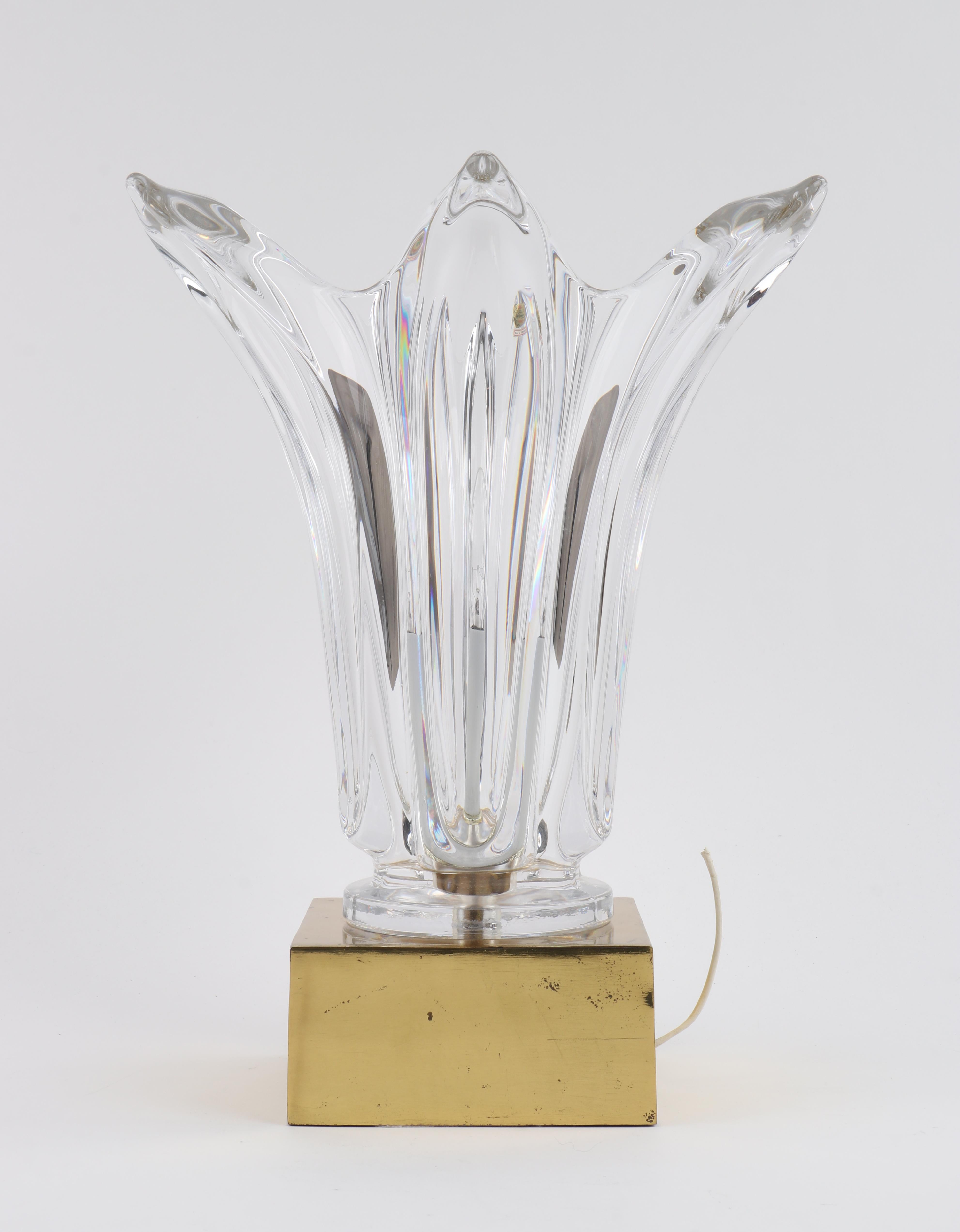 Brass Cofrac Paris Art Verrier France Sculptural Glass Flower Pedestal Lamp Light For Sale