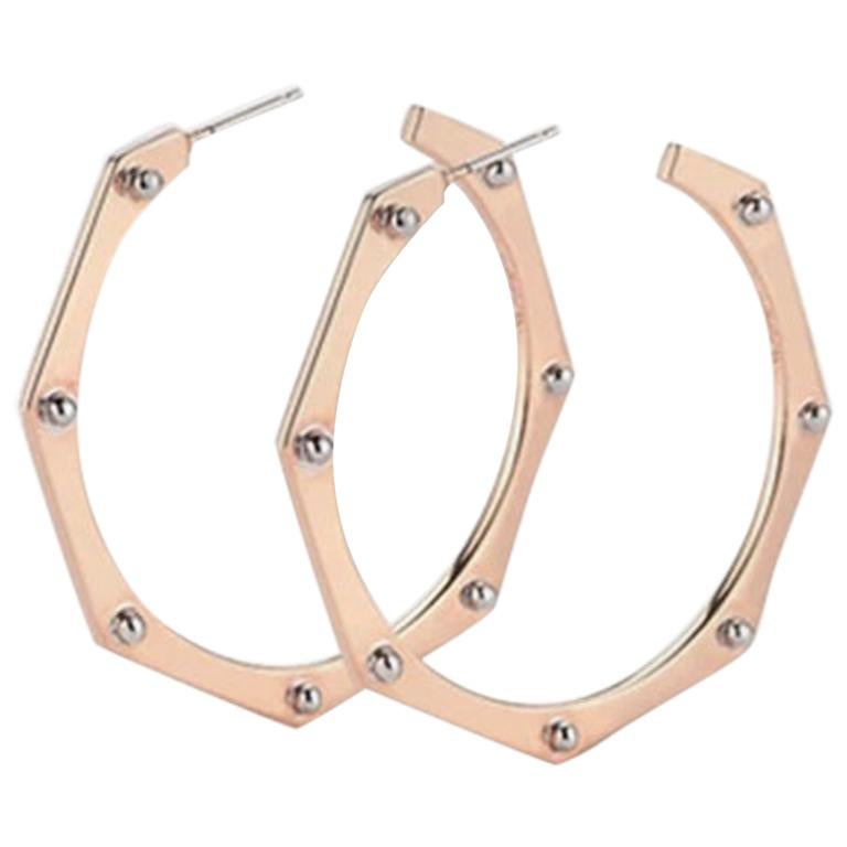 Cog Hoops, Pink and White Silver  For Sale