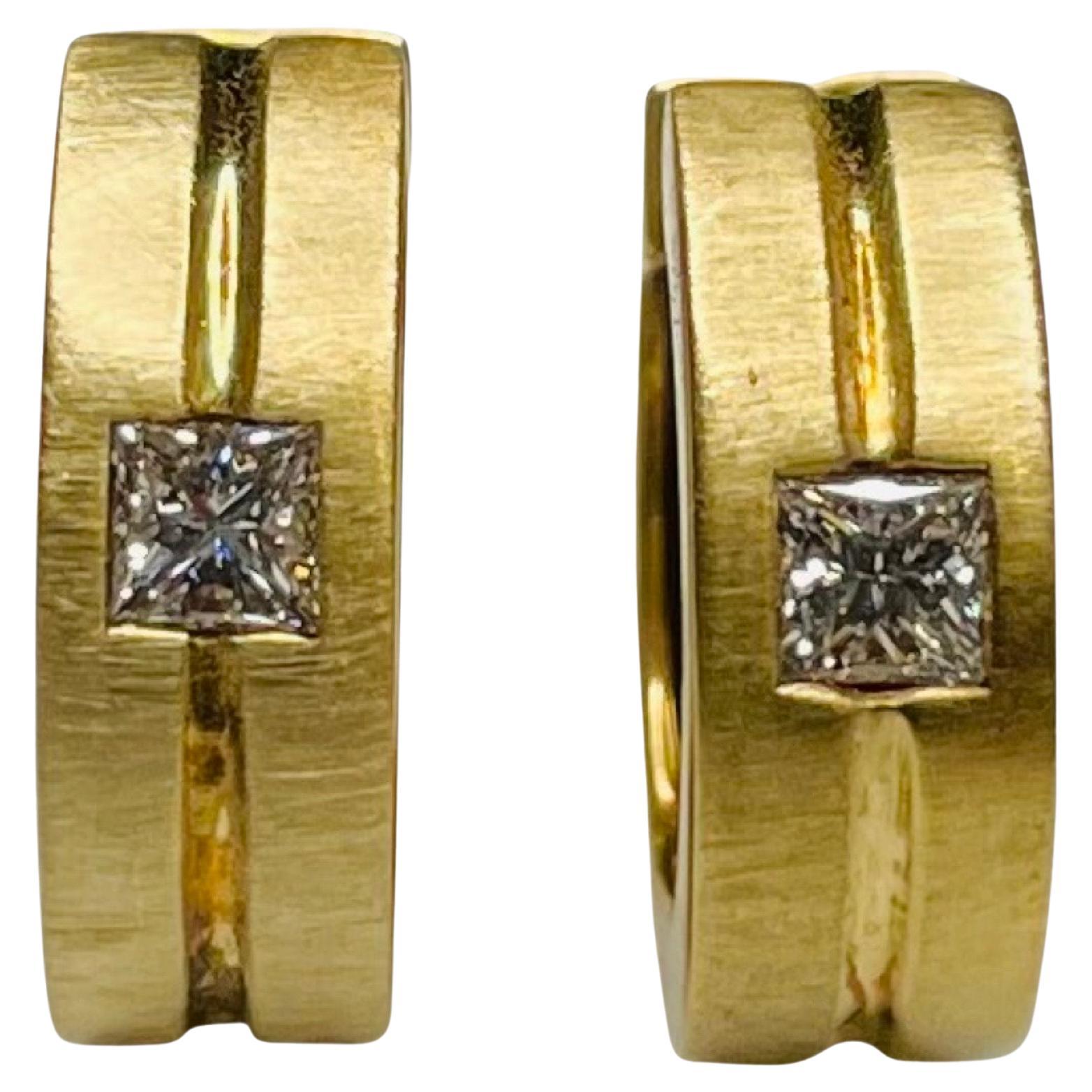 Coge 18K Yellow Gold Diamond Huggie Earrings For Sale