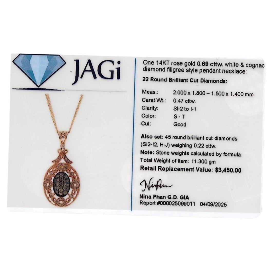 Cognac and White Diamond Filigree Double Strand Necklace in 14 Karat Rose Gold im Angebot 7