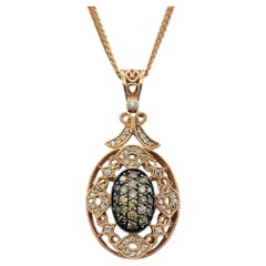 Cognac and White Diamond Filigree Double Strand Necklace in 14 Karat Rose Gold