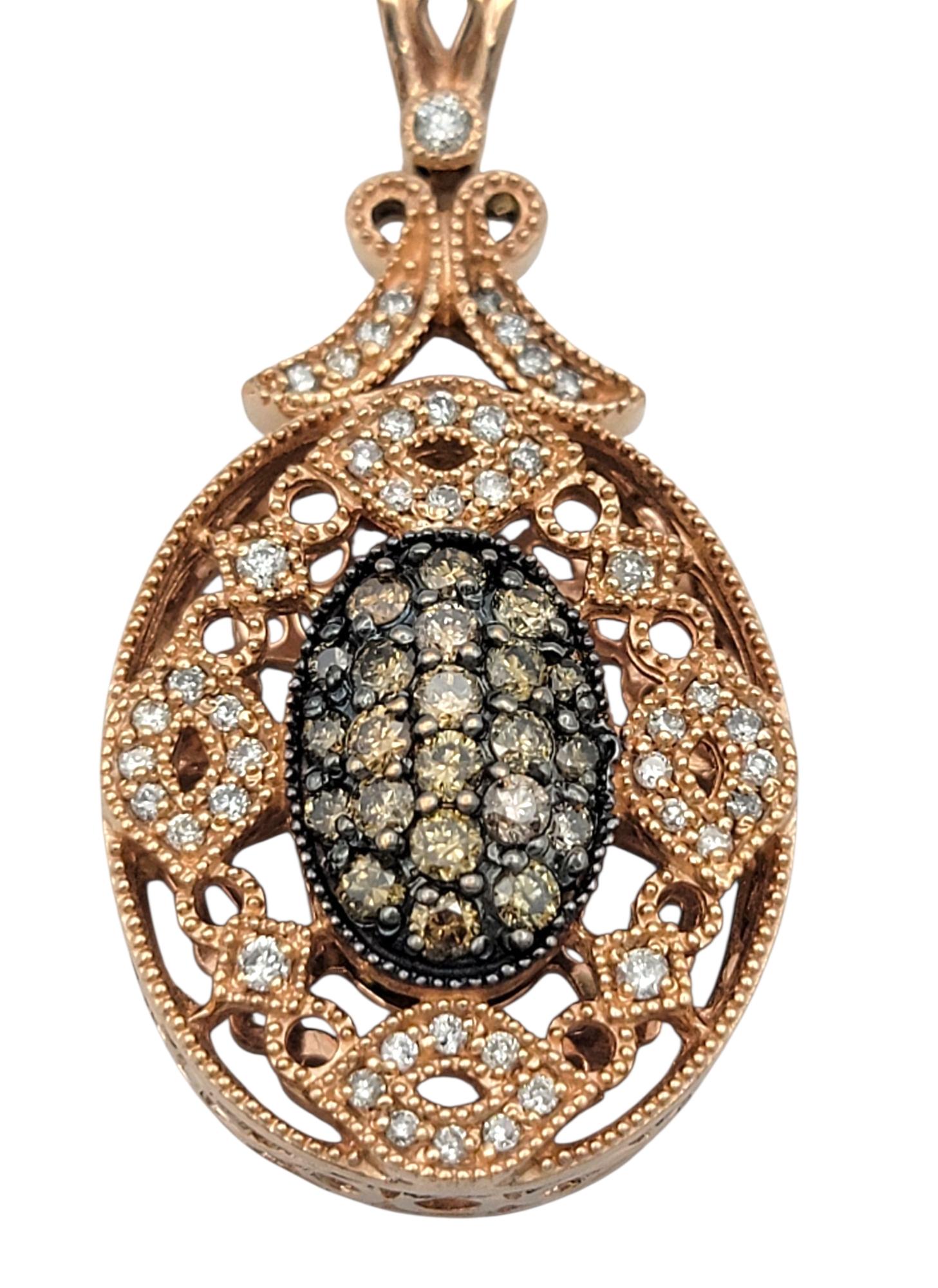 Cognac and White Diamond Filigree Double Strand Necklace in 14 Karat Rose Gold (Zeitgenössisch) im Angebot