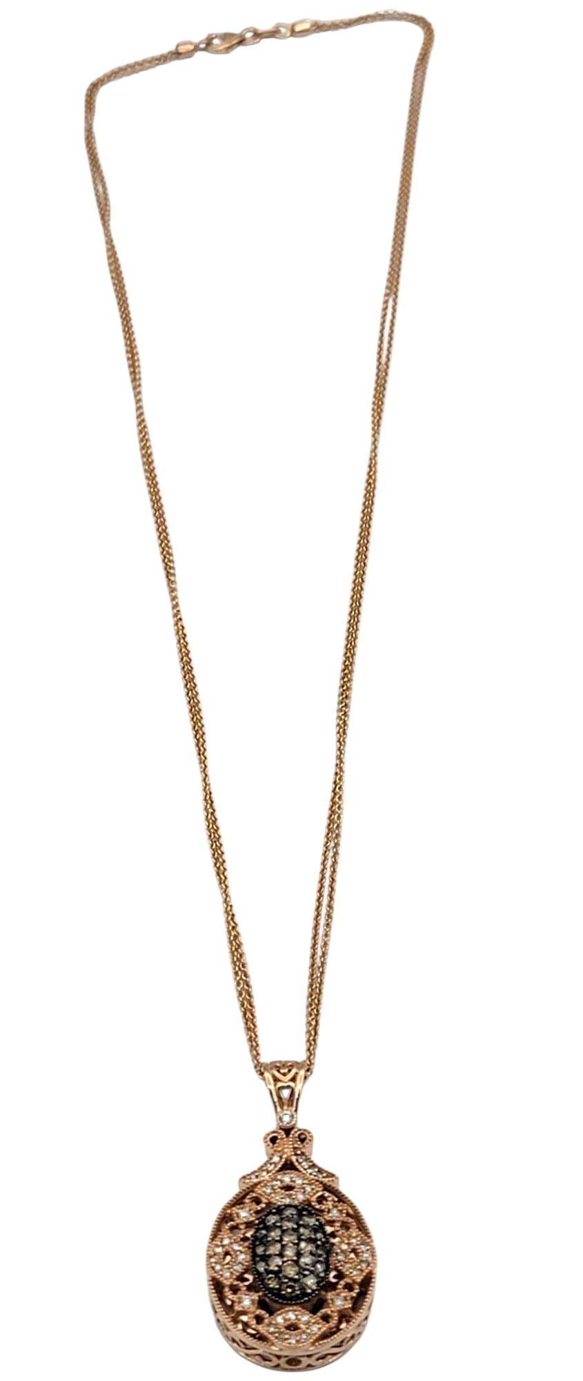 Cognac and White Diamond Filigree Double Strand Necklace in 14 Karat Rose Gold im Zustand „Gut“ im Angebot in Scottsdale, AZ