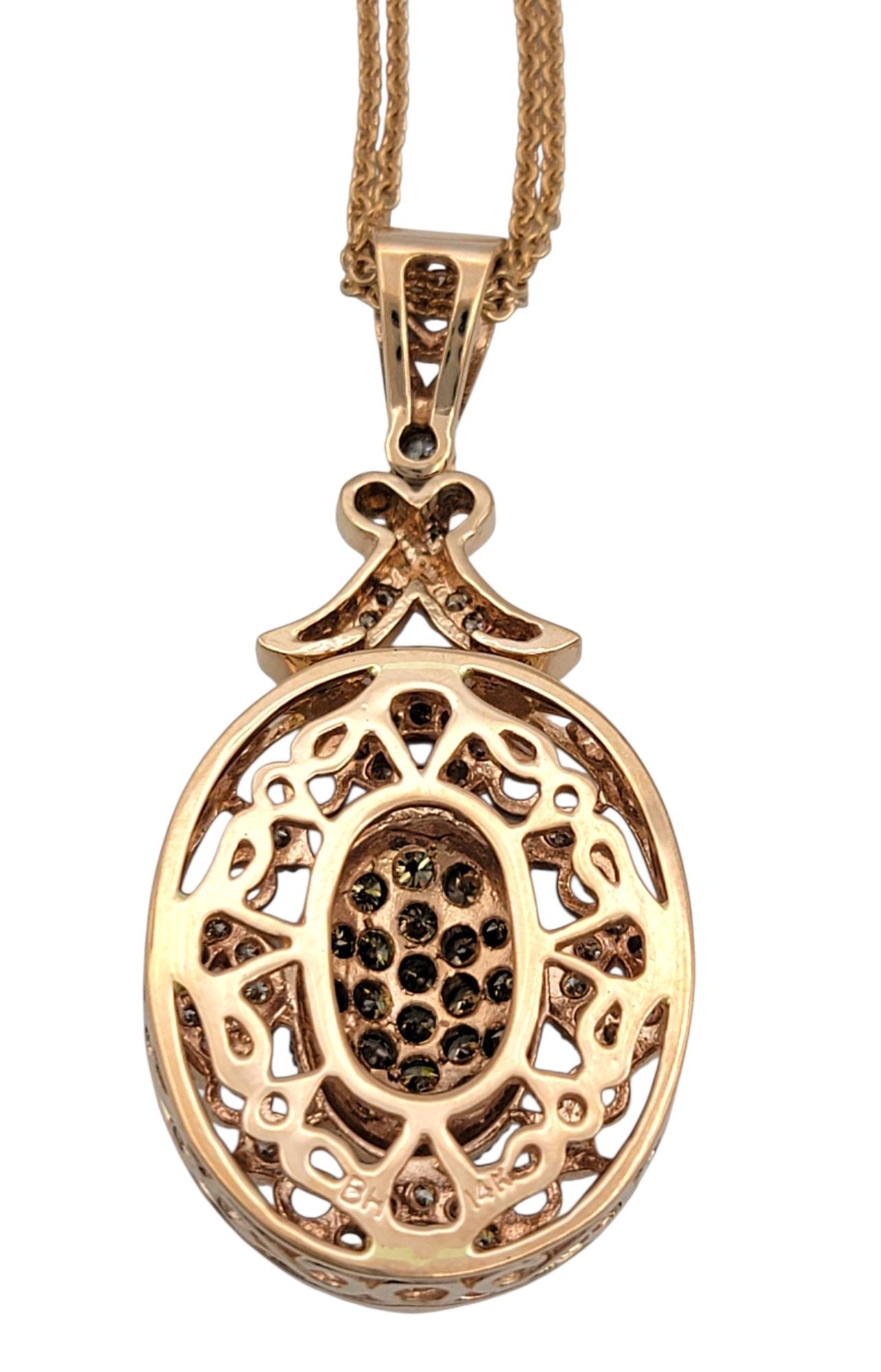 Cognac and White Diamond Filigree Double Strand Necklace in 14 Karat Rose Gold im Angebot 3