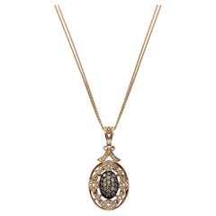 Cognac and White Diamond Filigree Double Strand Necklace in 14 Karat Rose Gold