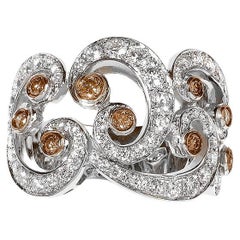 Cognac and White Diamond Ring in 18k White Gold