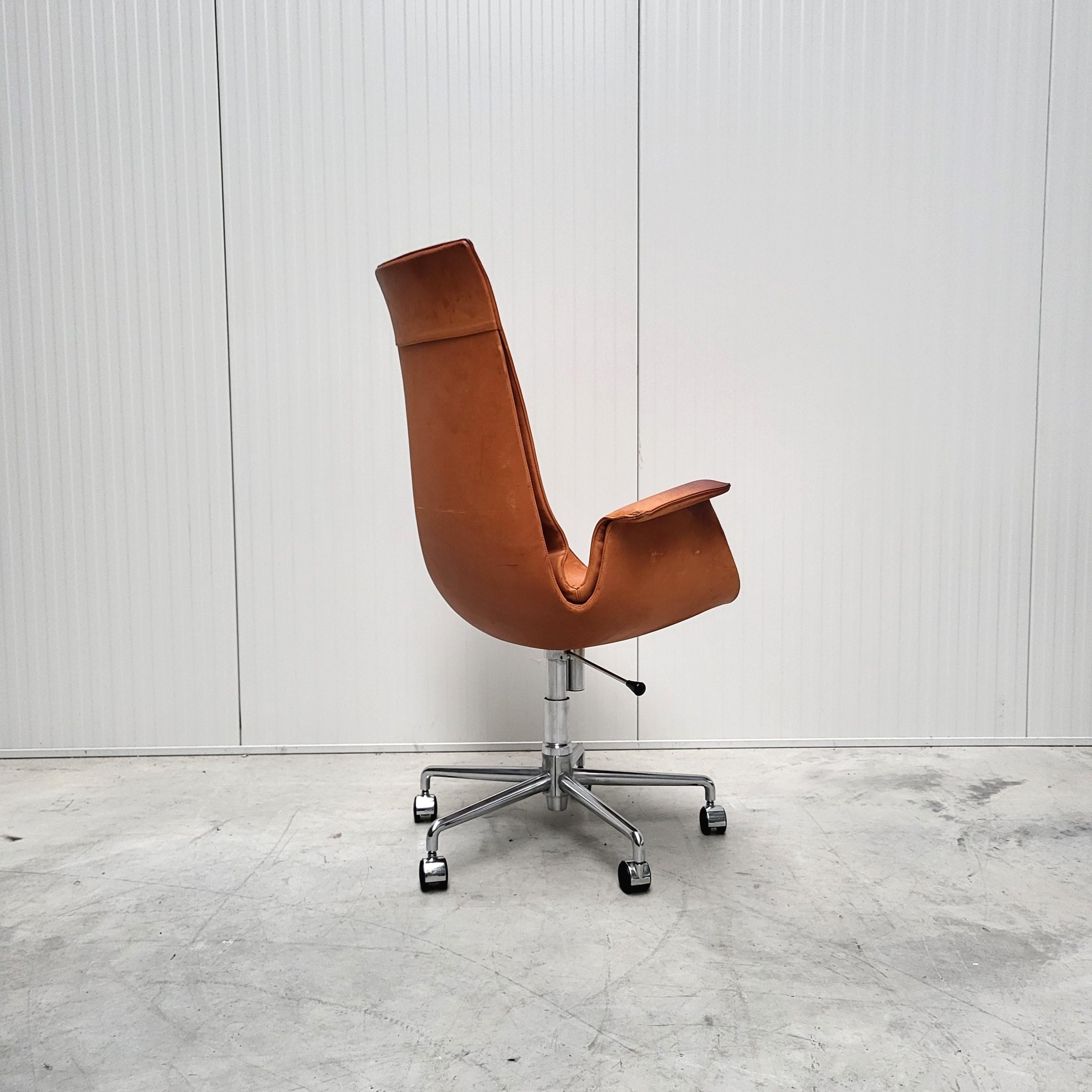 German Cognac Bird Tulip Office Chair by Fabricius & Kastholm Alfred Kill 1970s
