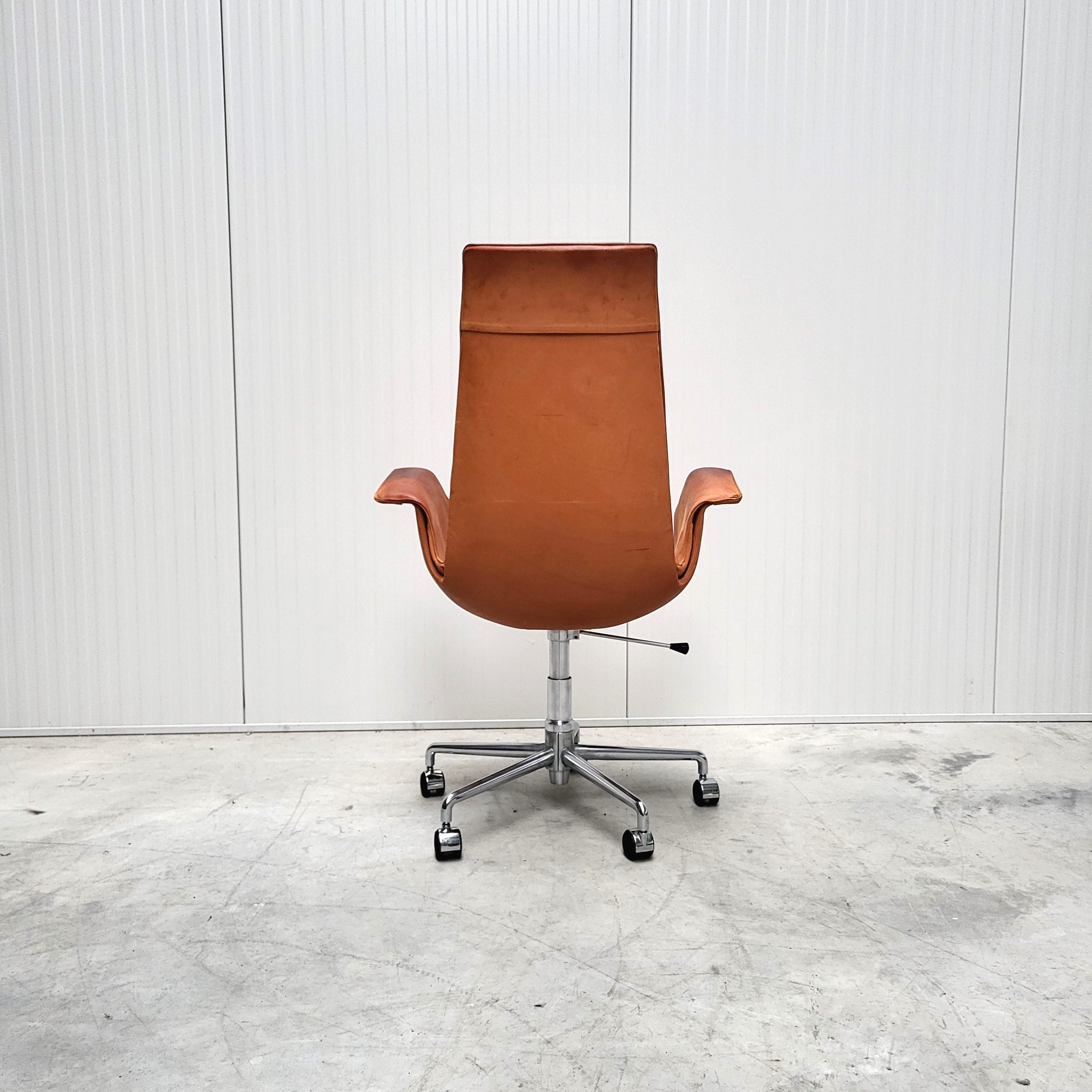Hand-Crafted Cognac Bird Tulip Office Chair by Fabricius & Kastholm Alfred Kill 1970s
