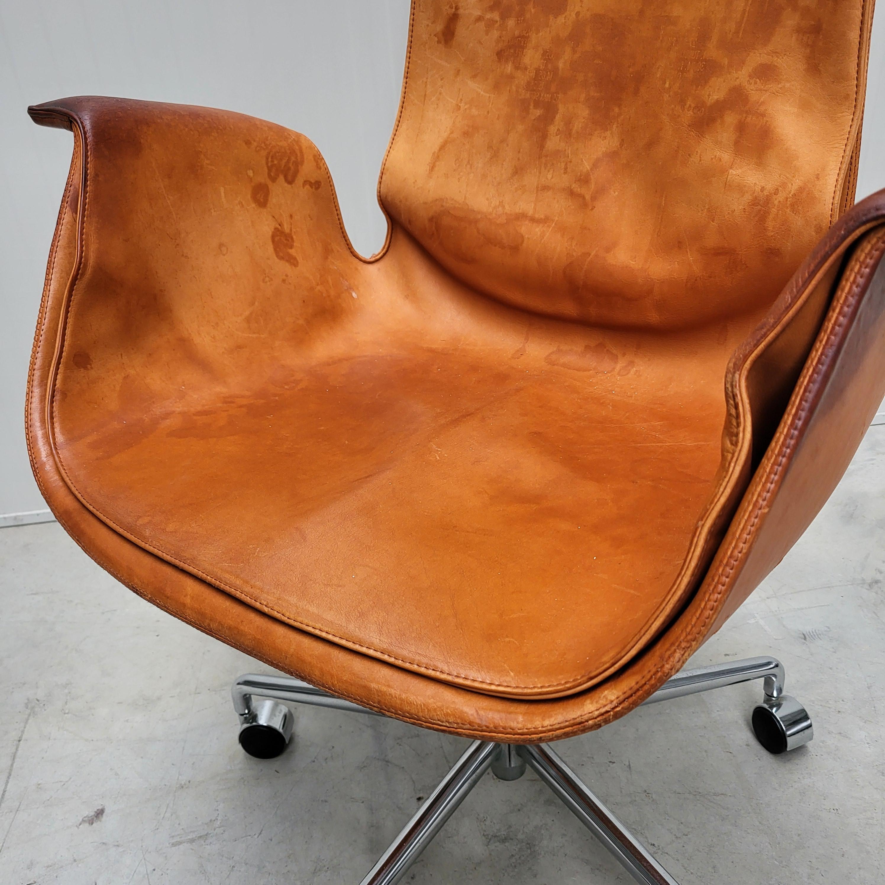 Late 20th Century Cognac Bird Tulip Office Chair by Fabricius & Kastholm Alfred Kill 1970s