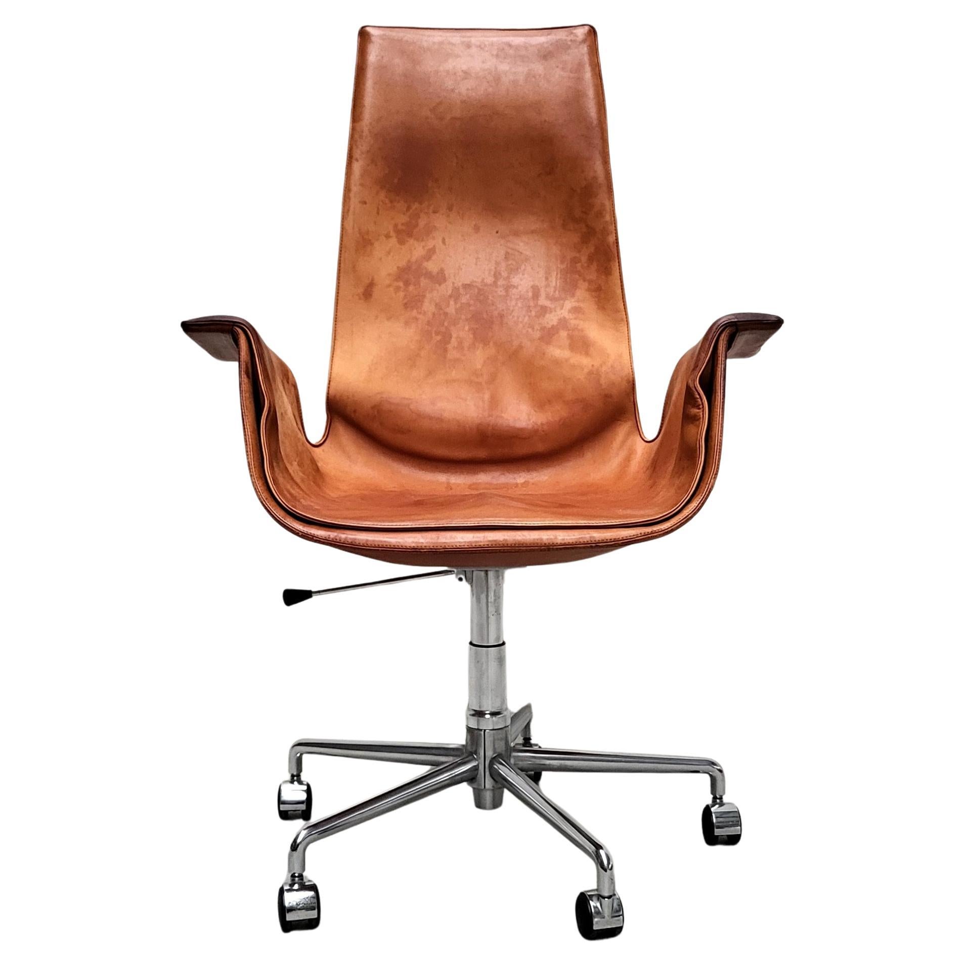 Cognac Bird Tulip Office Chair by Fabricius & Kastholm Alfred Kill 1970s
