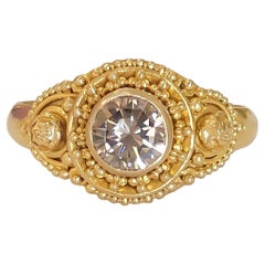 Cognac Brown Champange Diamond Granulated 22 Karat Yellow Gold Ring