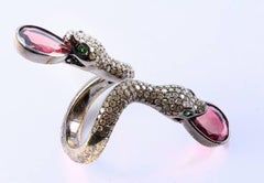 Cognac Brown Diamond and Tourmaline Snake Gold Ring