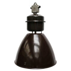 Cognac Brown Enamel Vintage Industrial Factory Pendant Lamps