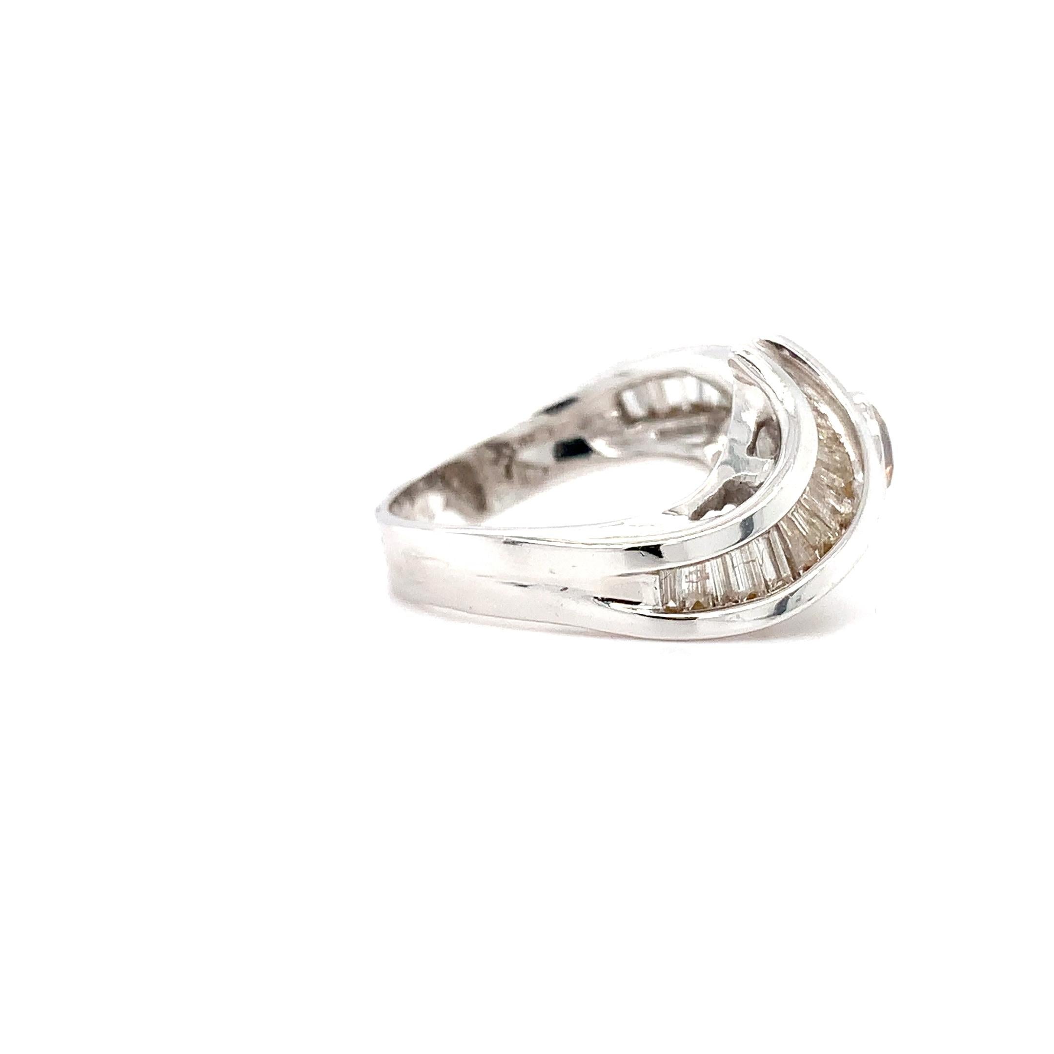 Baguette Cut Cognac brown fancy diamond and baguette twist cocktail ring 18k white gold For Sale