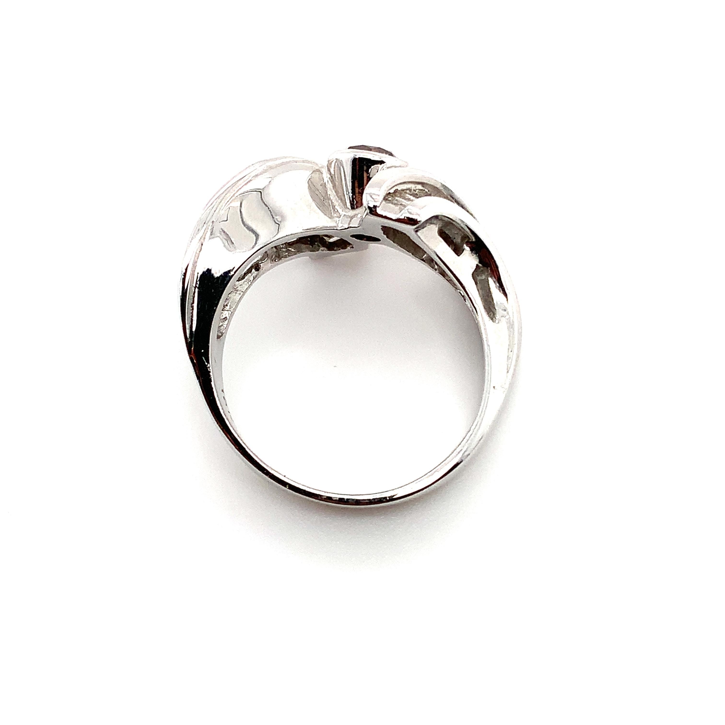 Women's Cognac brown fancy diamond and baguette twist cocktail ring 18k white gold For Sale