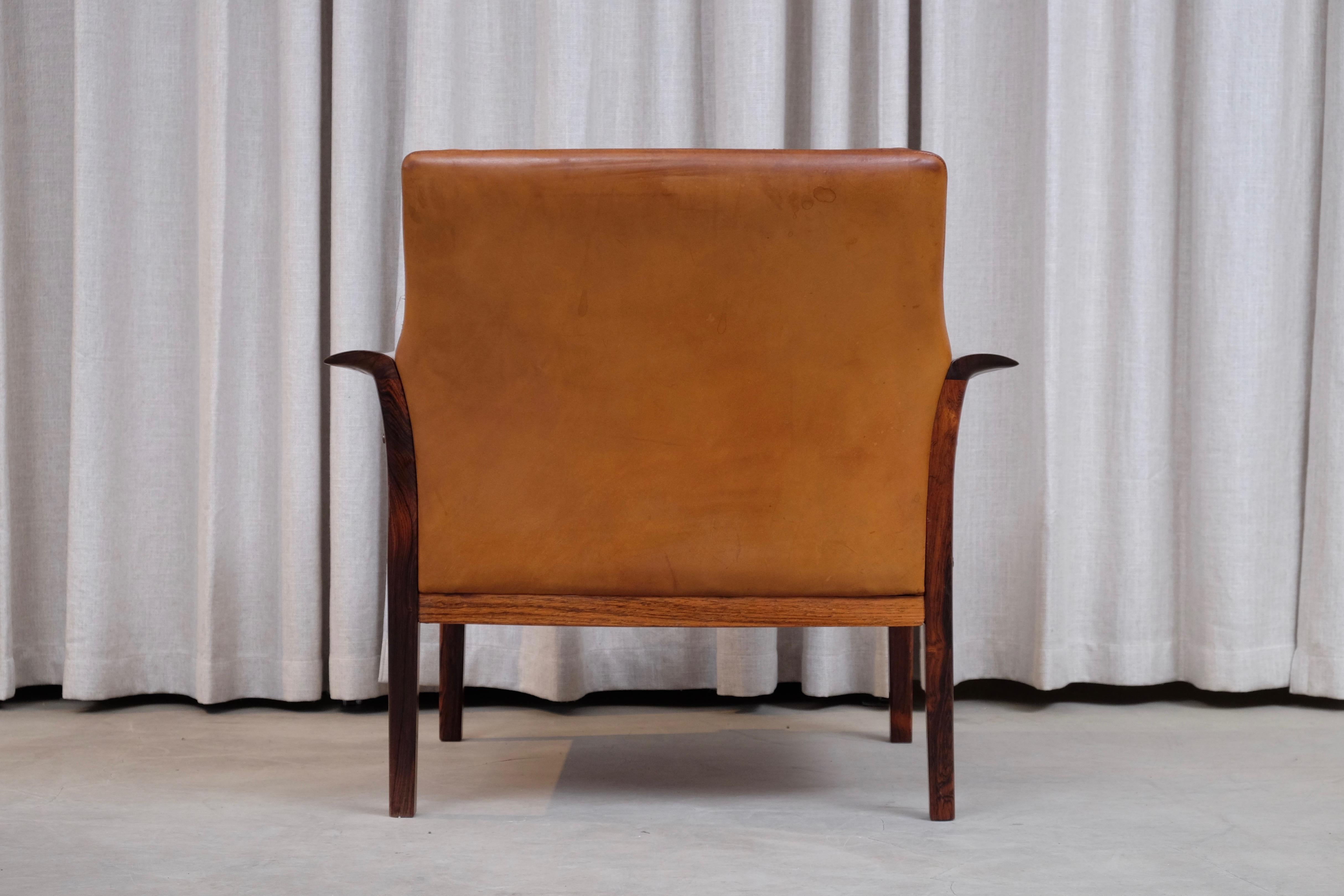 Cognac Brown Leather Lounge Chair by Knut Sæter, 1960s 4