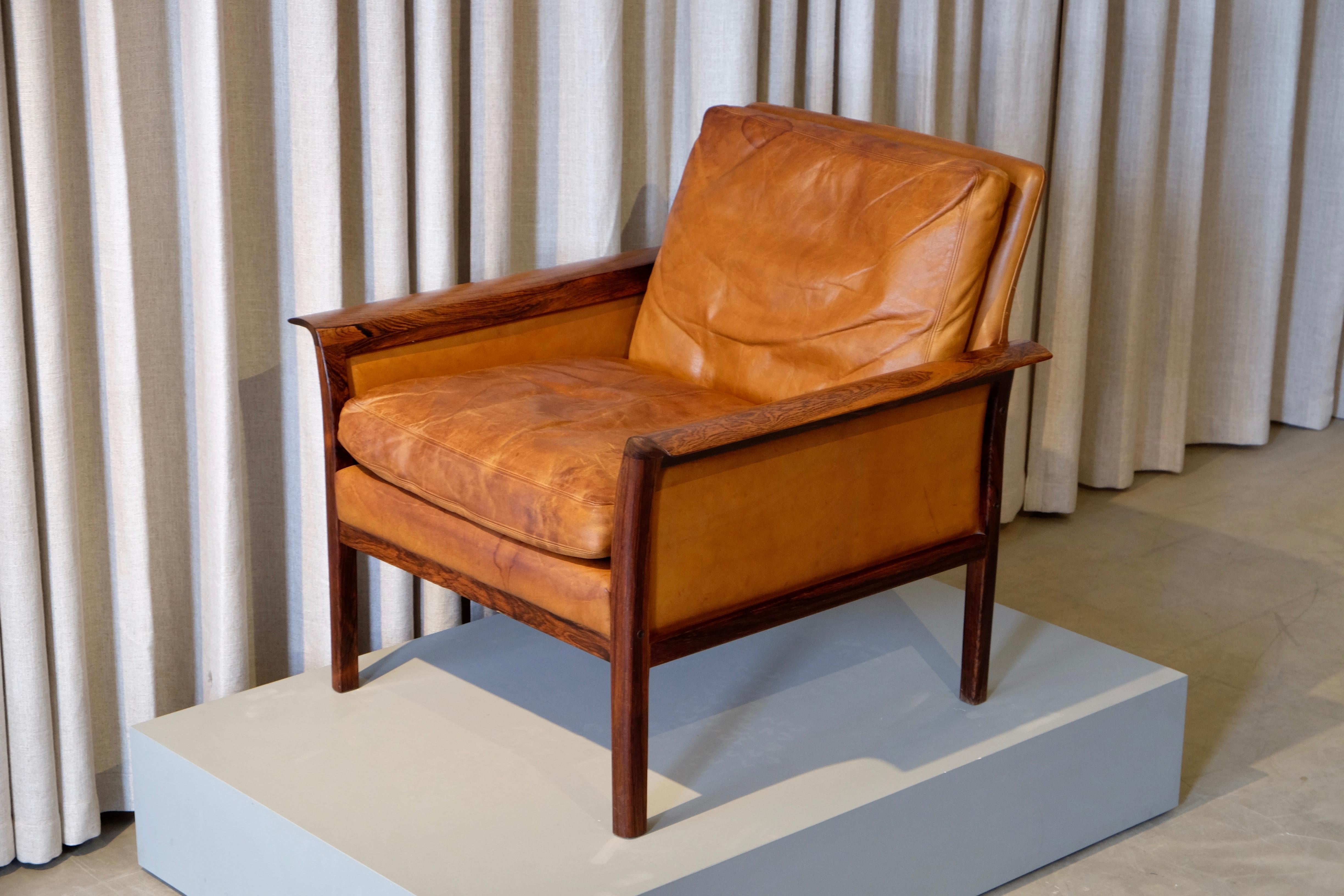 Cognac Brown Leather Lounge Chair by Knut Sæter, 1960s 5