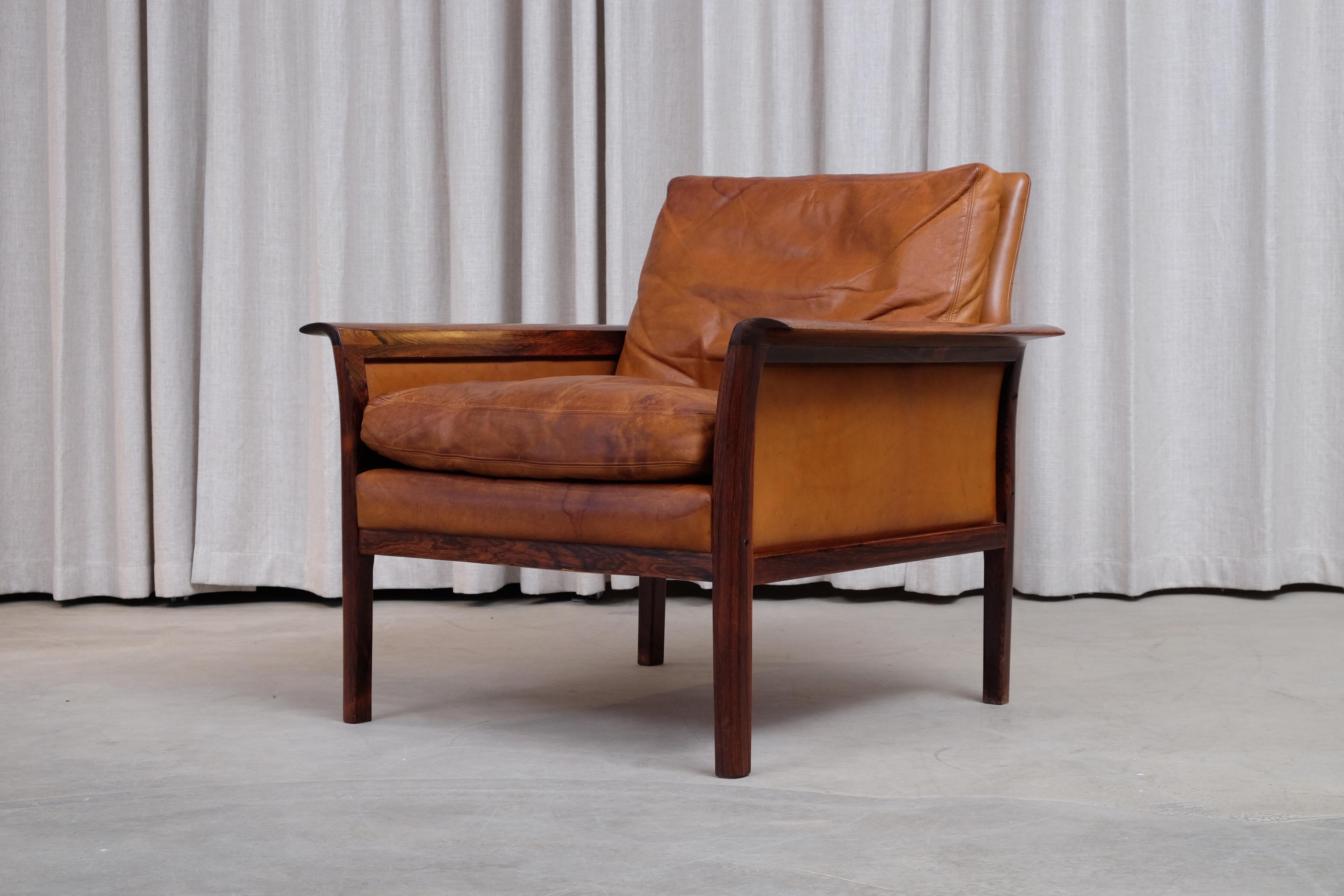 Cognac Brown Leather Lounge Chair by Knut Sæter, 1960s 6