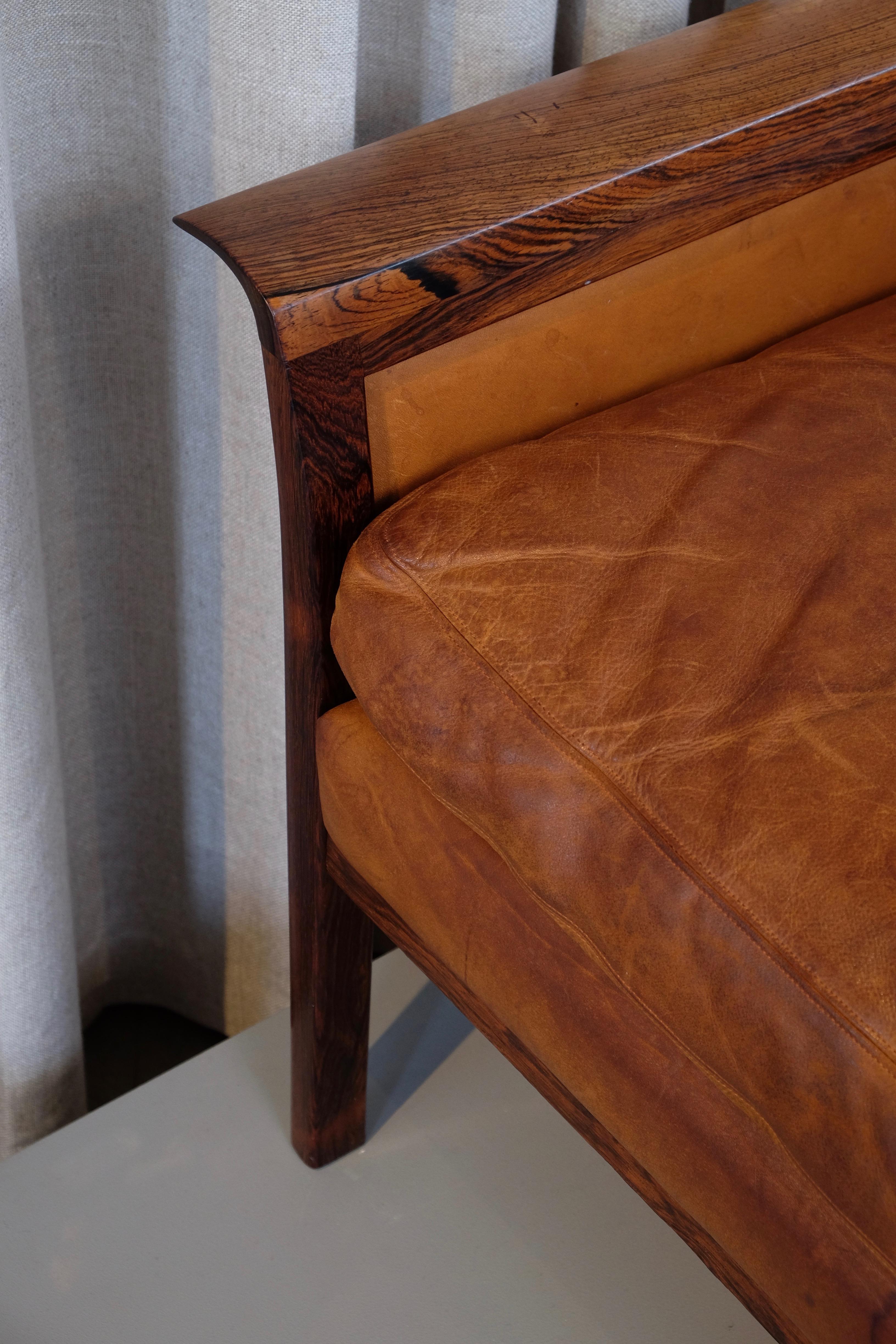 Scandinavian Modern Cognac Brown Leather Lounge Chair by Knut Sæter, 1960s
