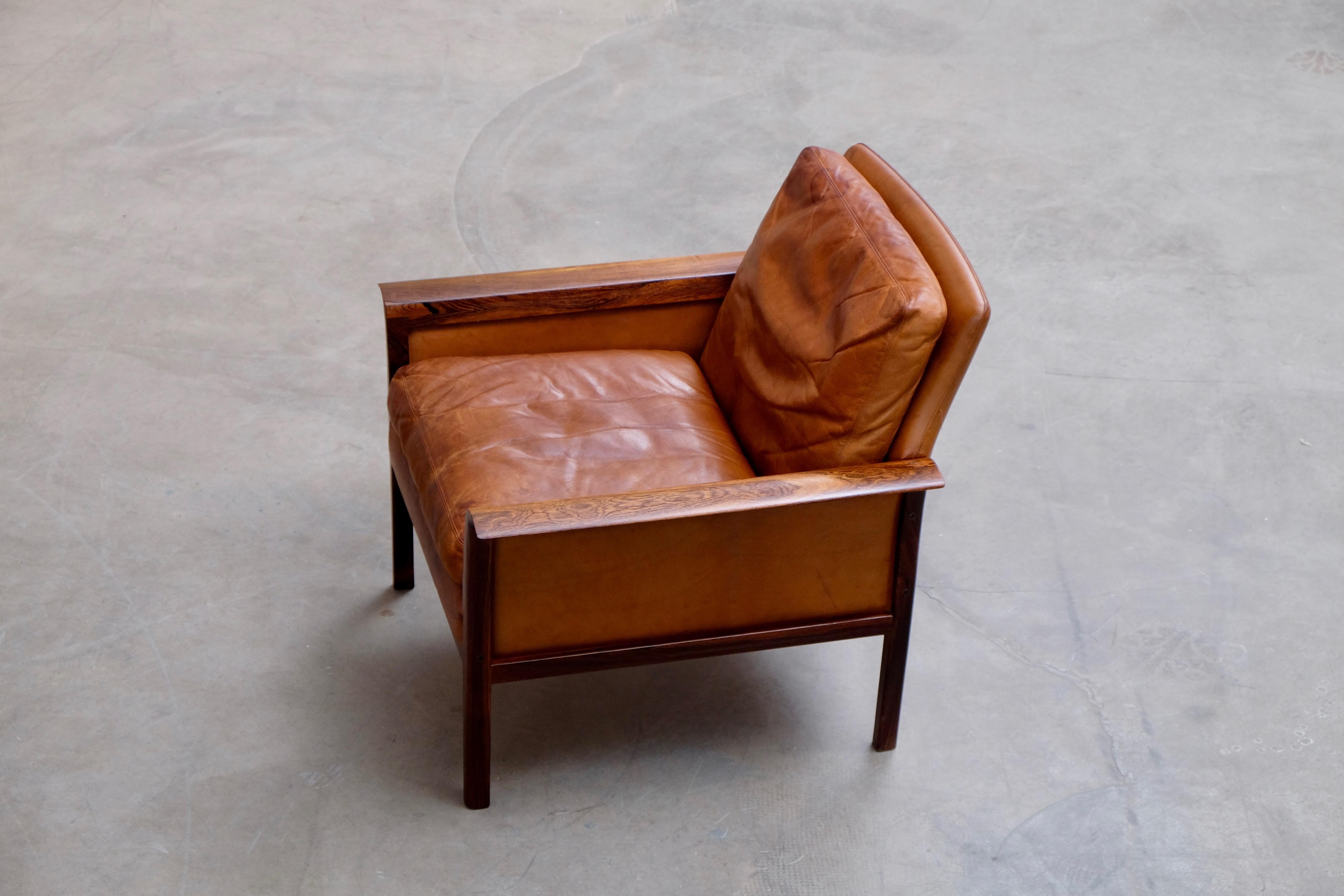 Norwegian Cognac Brown Leather Lounge Chair by Knut Sæter, 1960s