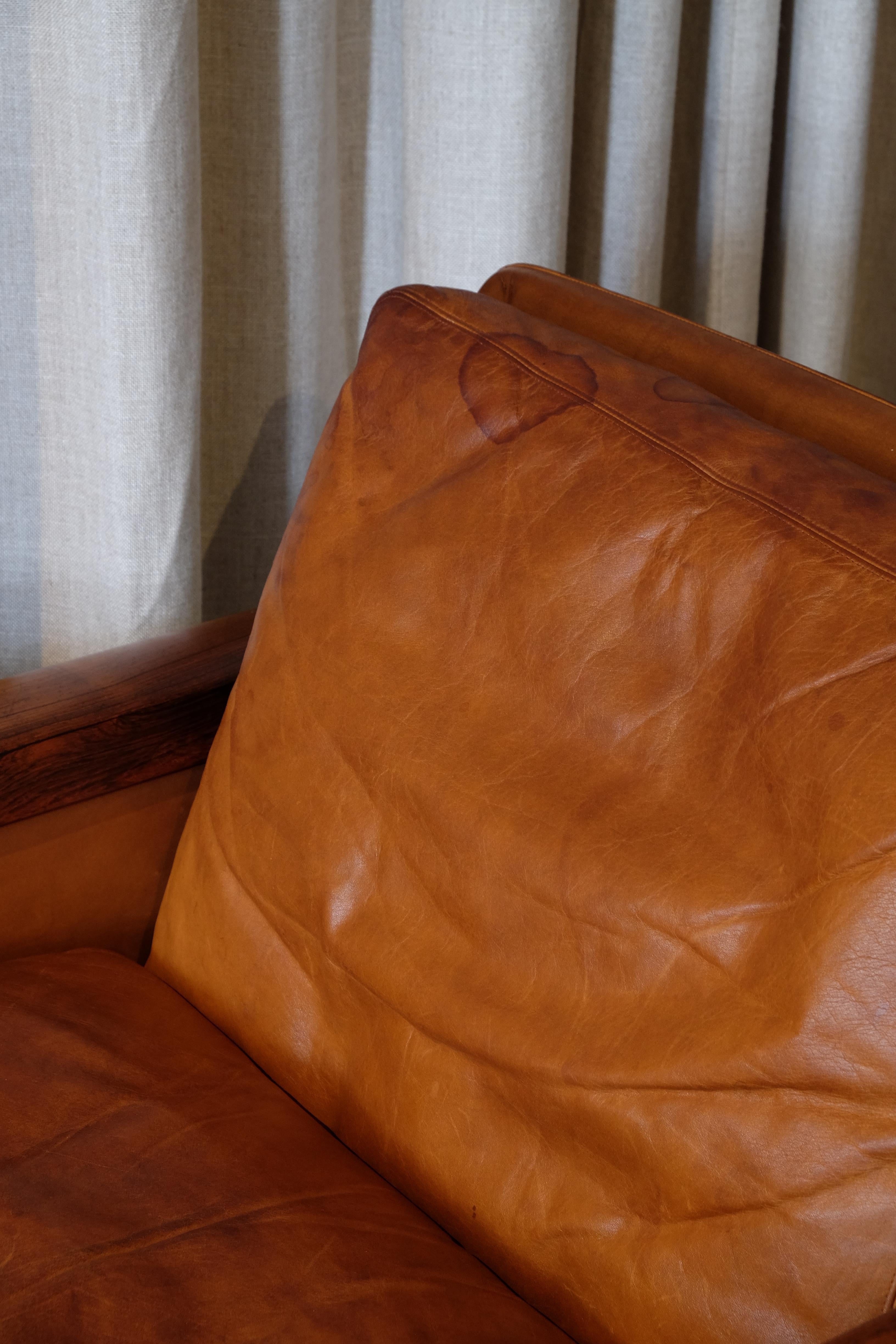 Cognac Brown Leather Lounge Chair by Knut Sæter, 1960s In Good Condition In Stockholm, SE
