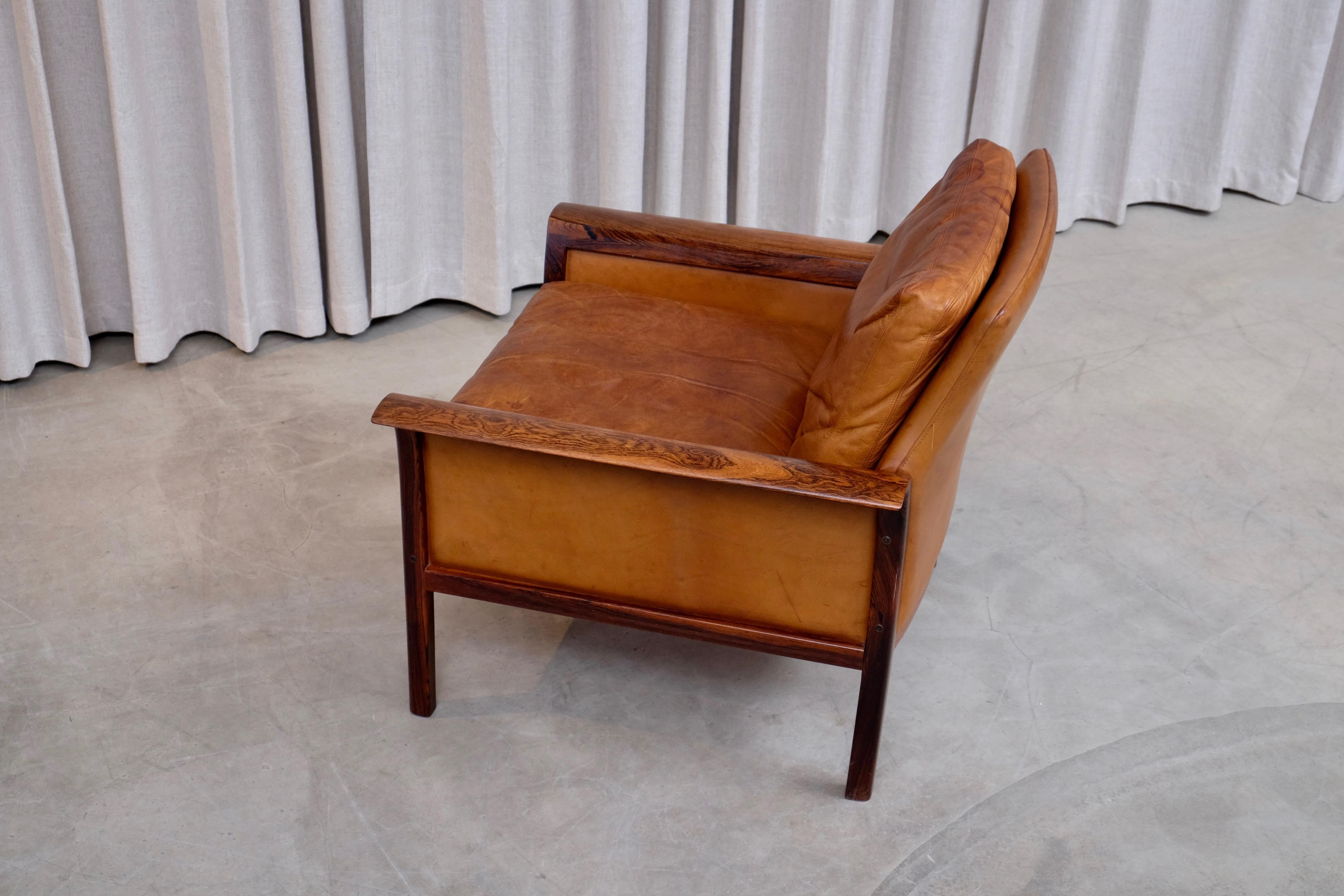 Mid-20th Century Cognac Brown Leather Lounge Chair by Knut Sæter, 1960s