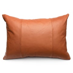 Cognac Brown Leather Pillow with Leather Cross Stitch Lumbar Cushion