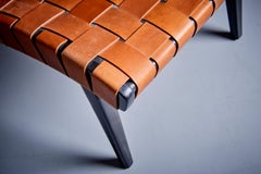 Cognac / Brown Leather Webbed Lounge Chair and Ottoman by Jens Risom for Vostra