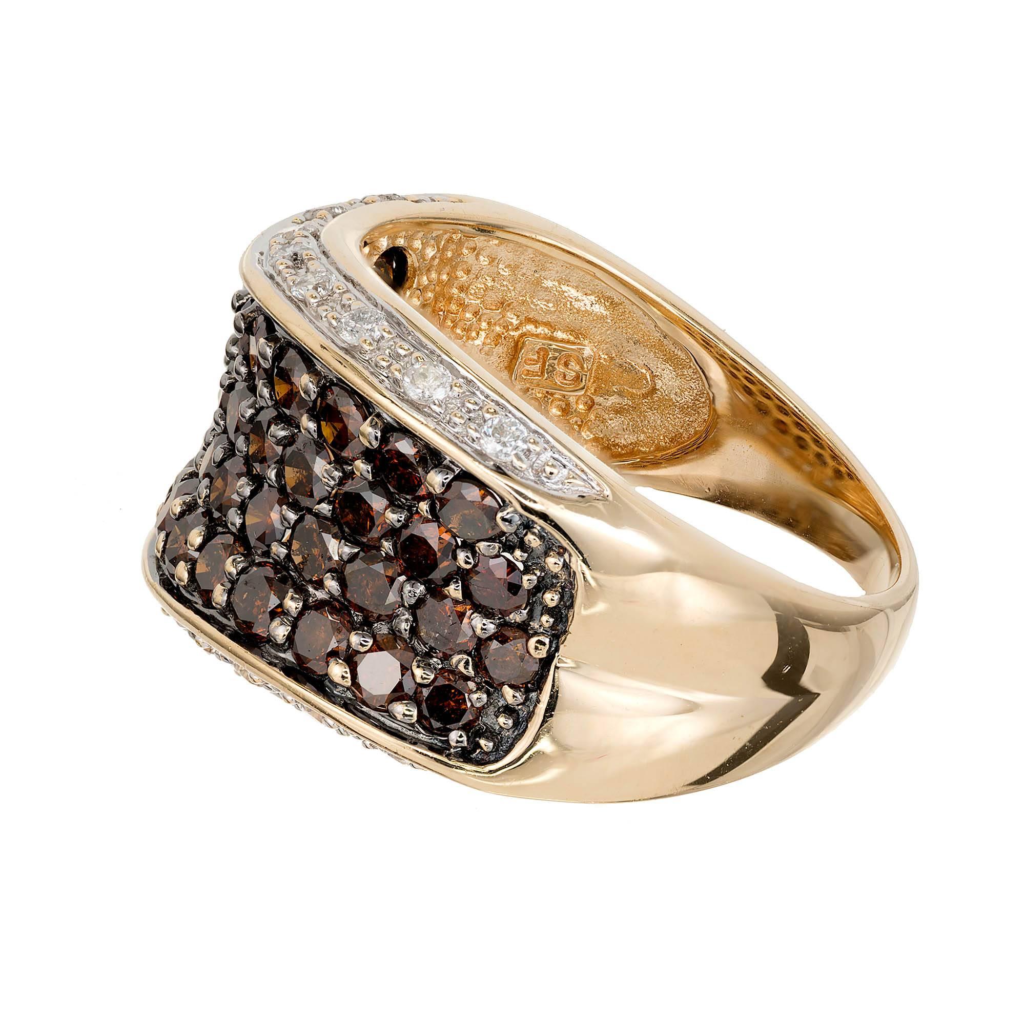 Cognac Brown White Diamond Gold Swirl Cocktail Ring In Good Condition In Stamford, CT