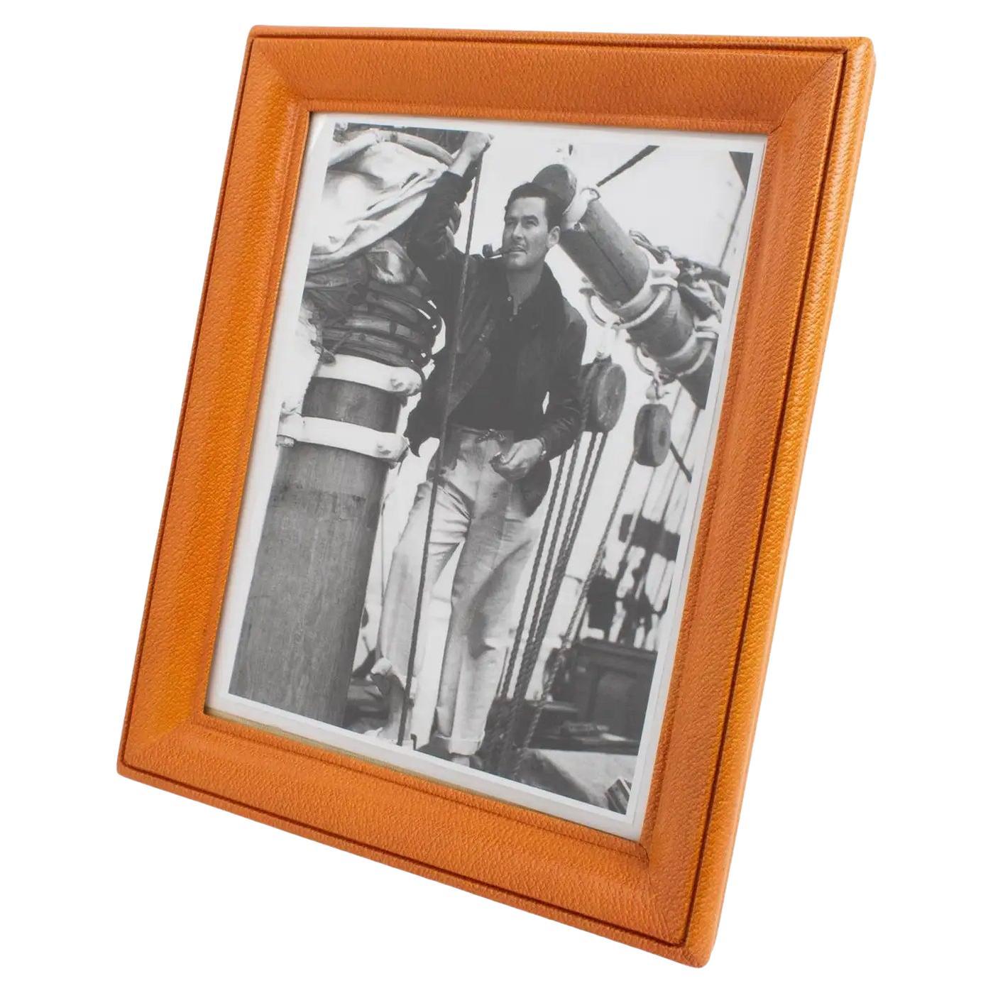 Cognac Calf Leather Picture Frame, France 1940s For Sale