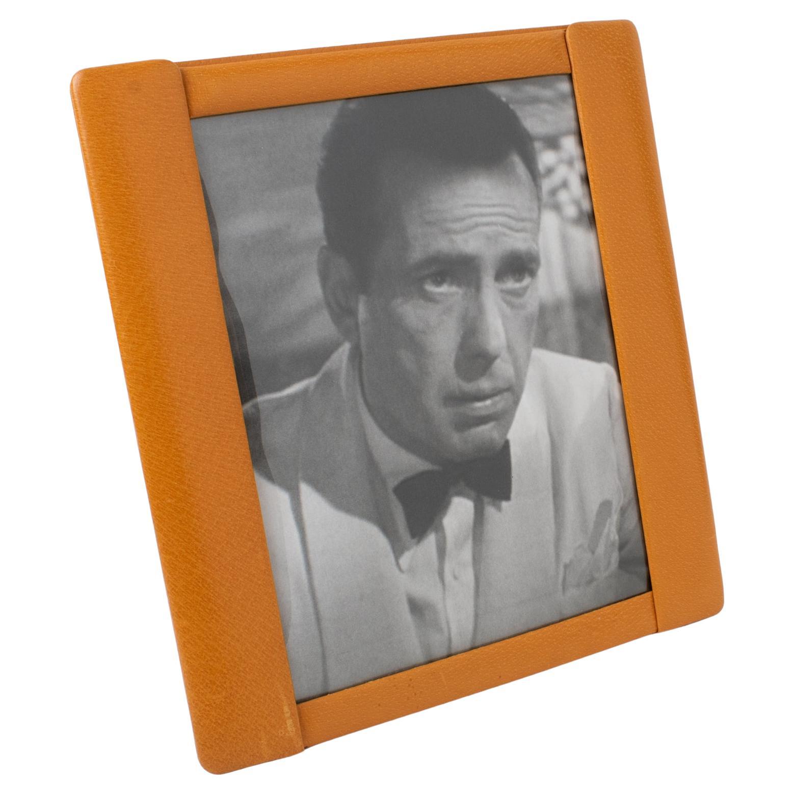 Cognac Calf Leather Picture Frame, France 1940s For Sale