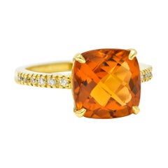 Cognac Citrine Diamond 18 Karat Gold Gemstone Statement Ring