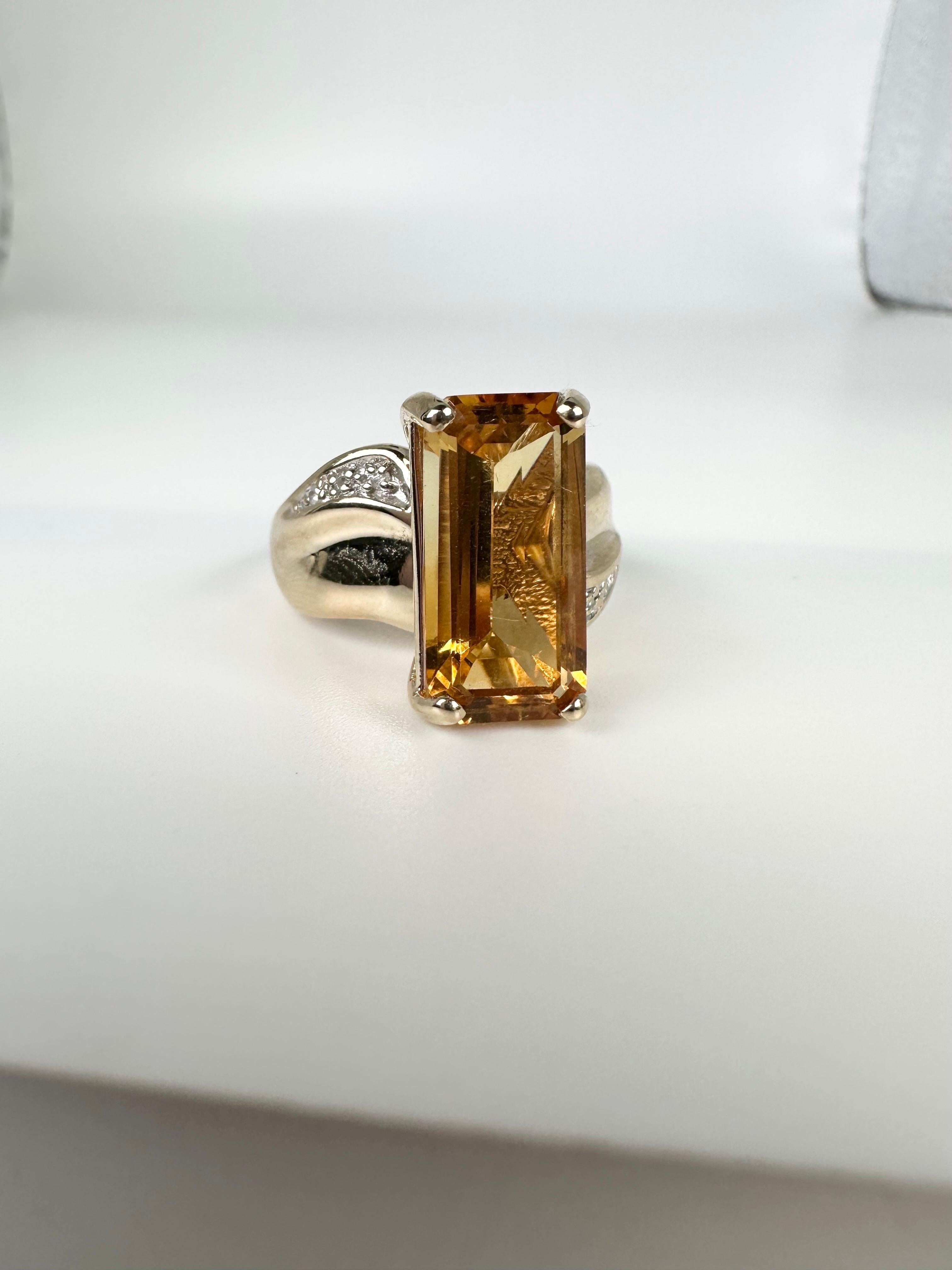 Cognac Citrine Diamond Ring 14 Karat Yellow Gold Stunning Cocktail Ring In New Condition For Sale In Jupiter, FL