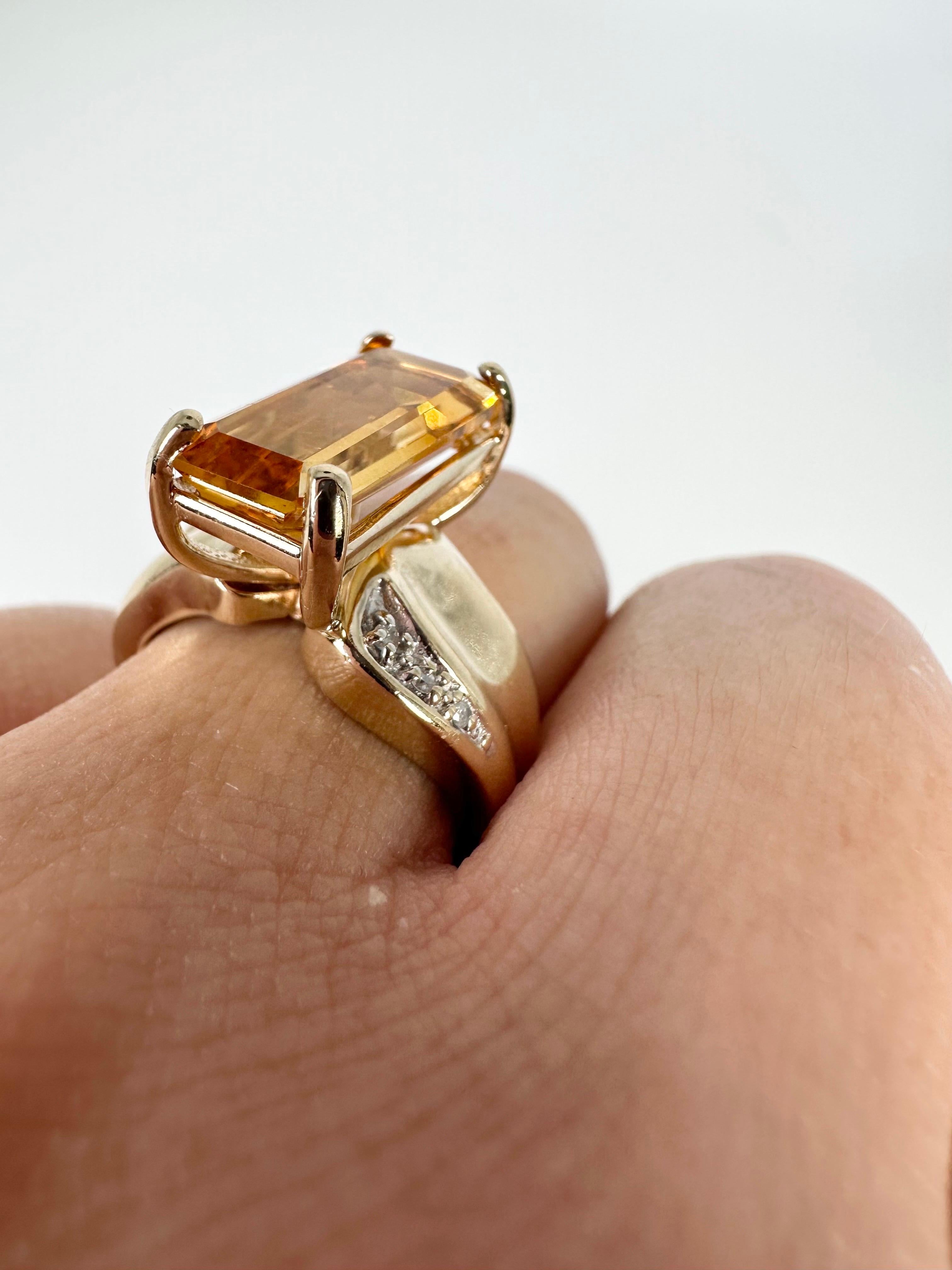 Cognac Citrine Diamond Ring 14 Karat Yellow Gold Stunning Cocktail Ring For Sale 1