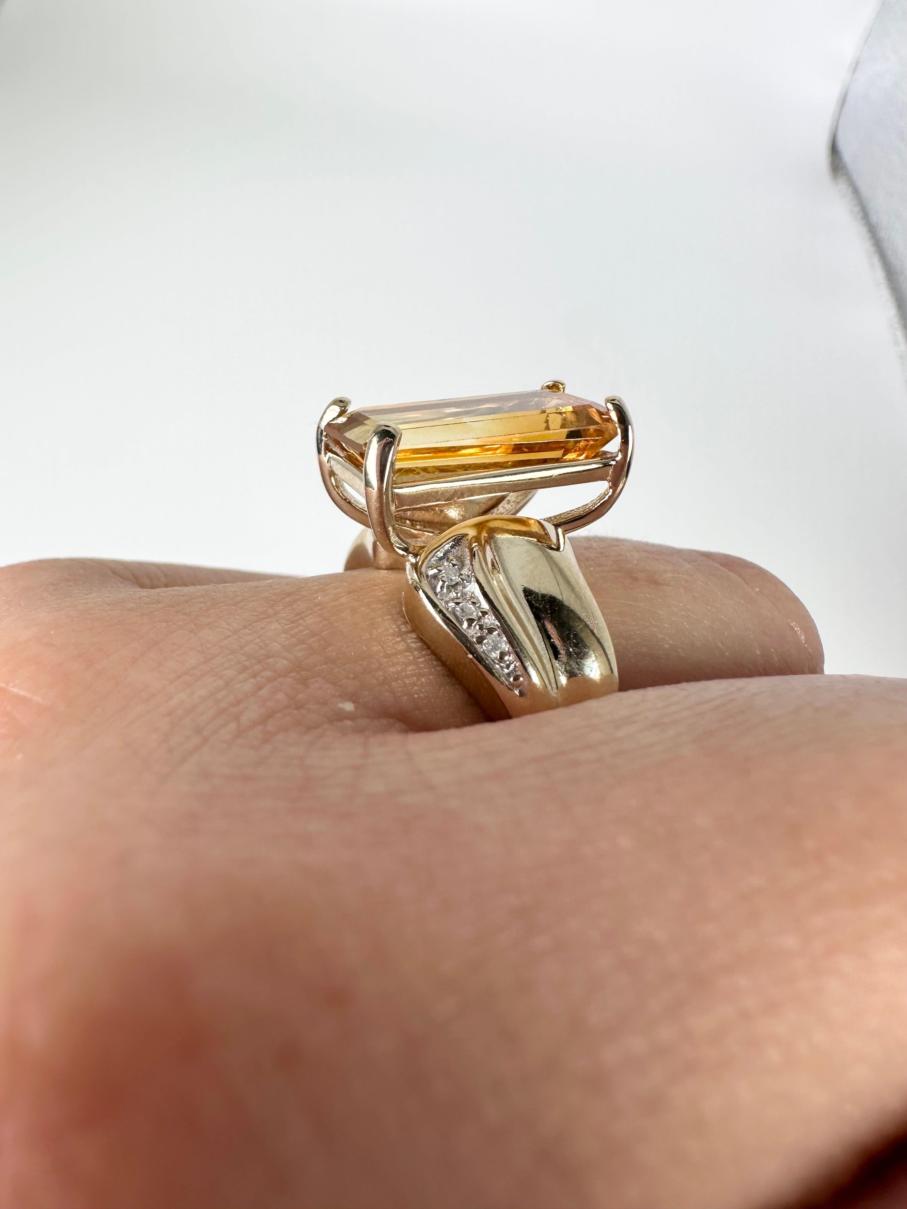 Cognac Citrine Diamond Ring 14 Karat Yellow Gold Stunning Cocktail Ring For Sale 2